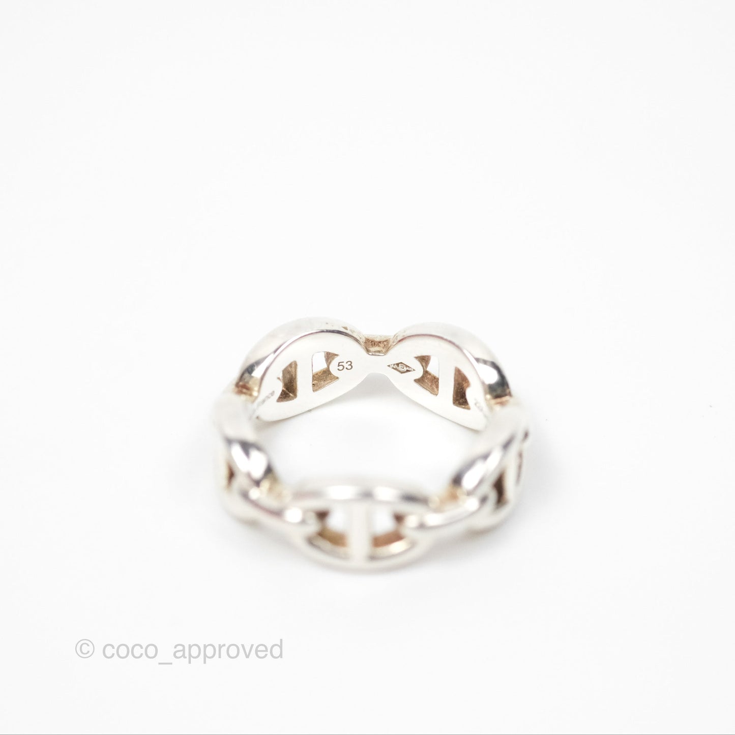Hermès Sterling Silver PM Chaine d'Ancre Enchainee Band Ring Size 53