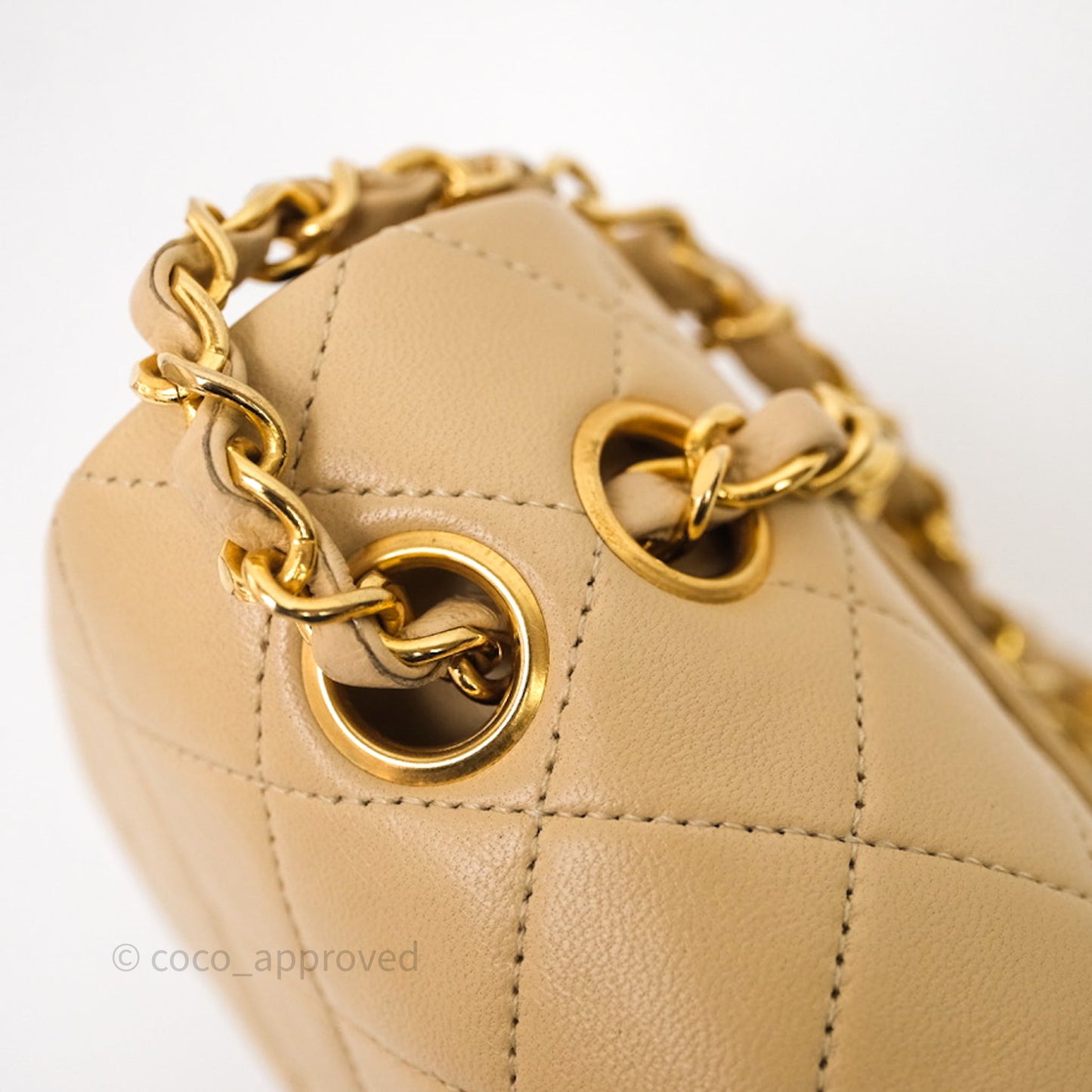 Chanel Vintage Small Classic Flap Beige Lambskin 24K Gold Hardware