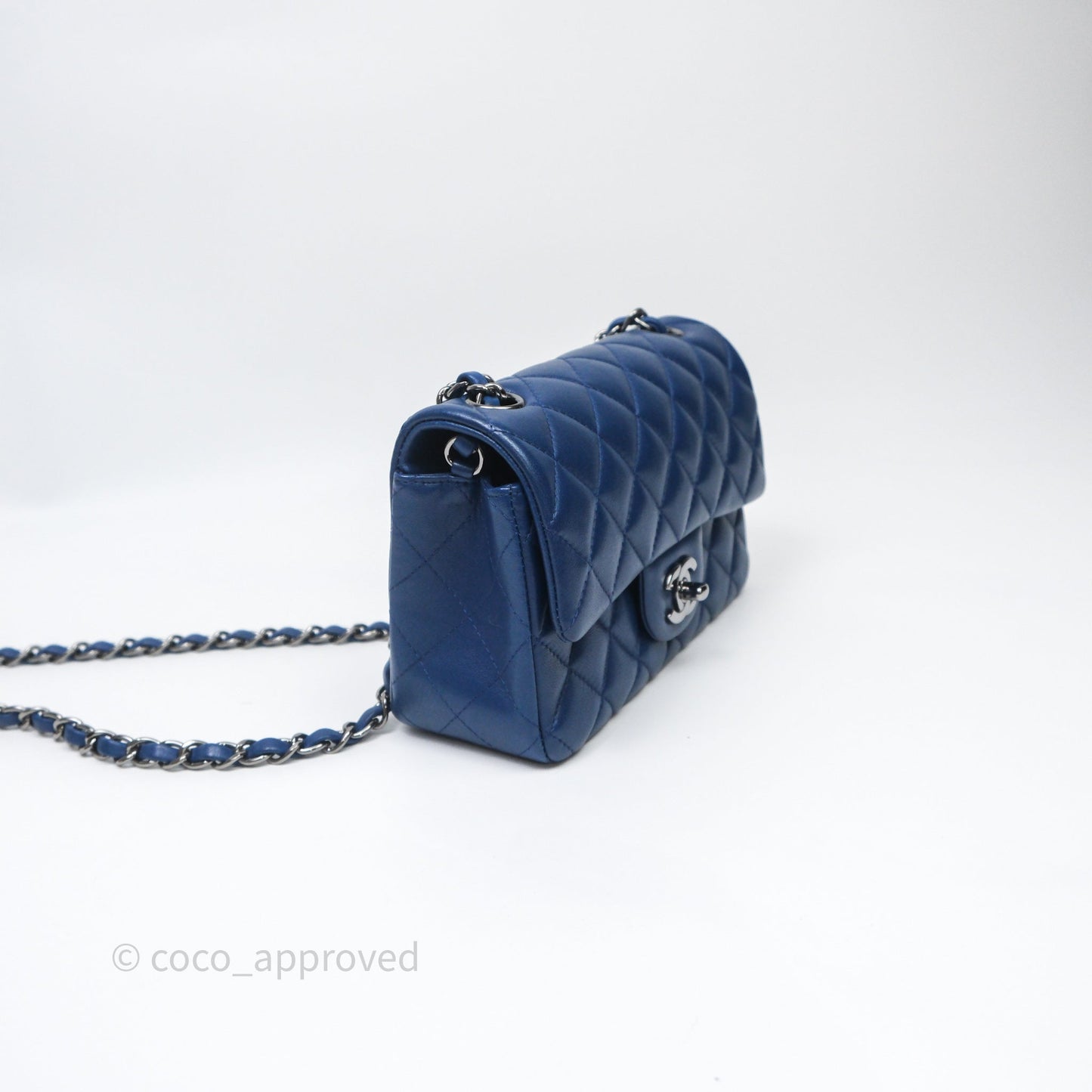 Chanel Mini Rectangular Flap Quilted Navy Lambskin Silver Hardware