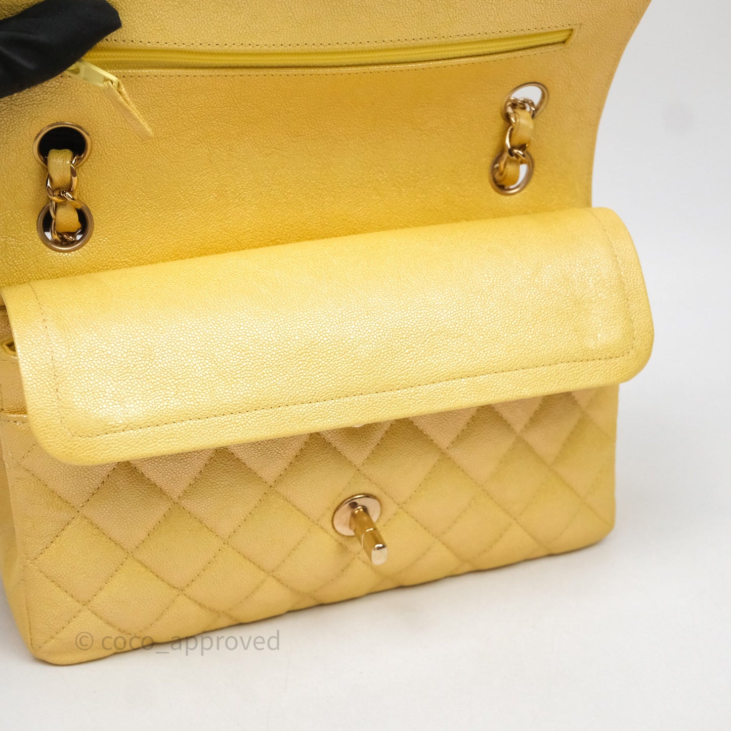Chanel Small Classic Quilted Flap Iridescent Yellow Caviar Gold Hardware