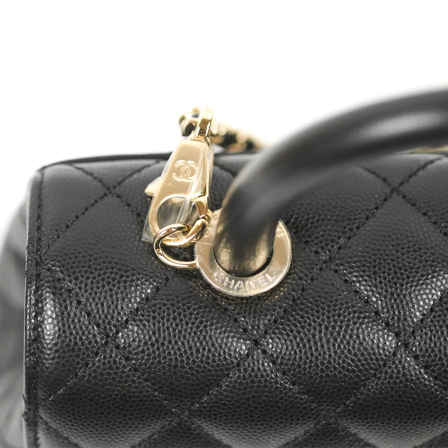 Chanel Small Quilted Coco Handle Black Caviar Gold Hardware