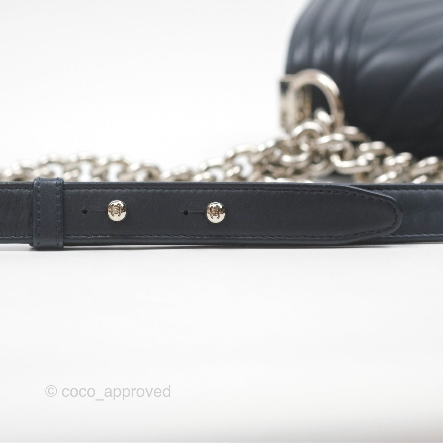 Chanel Small Chevron Boy Navy Calfskin Silver Hardware
