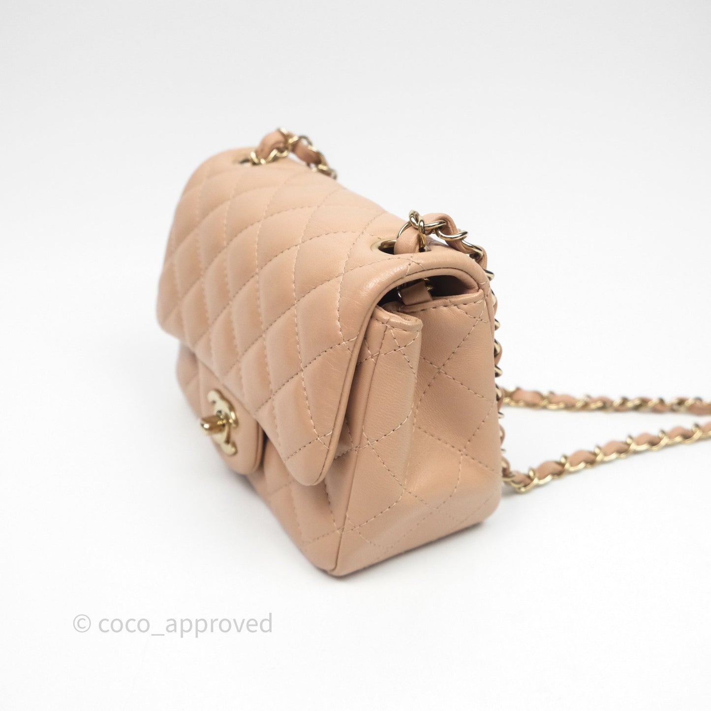 Chanel Mini Square Flap Quilted Beige Lambskin Gold Hardware