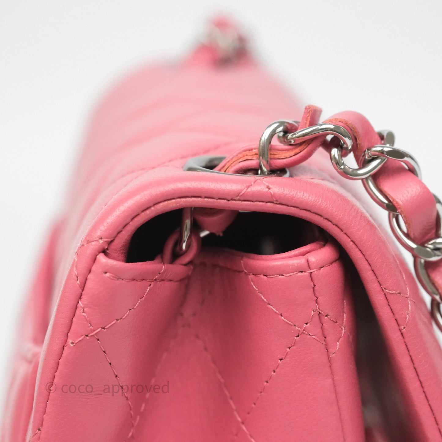 Chanel Mini Square Flap Quilted Pink Lambskin Silver Hardware