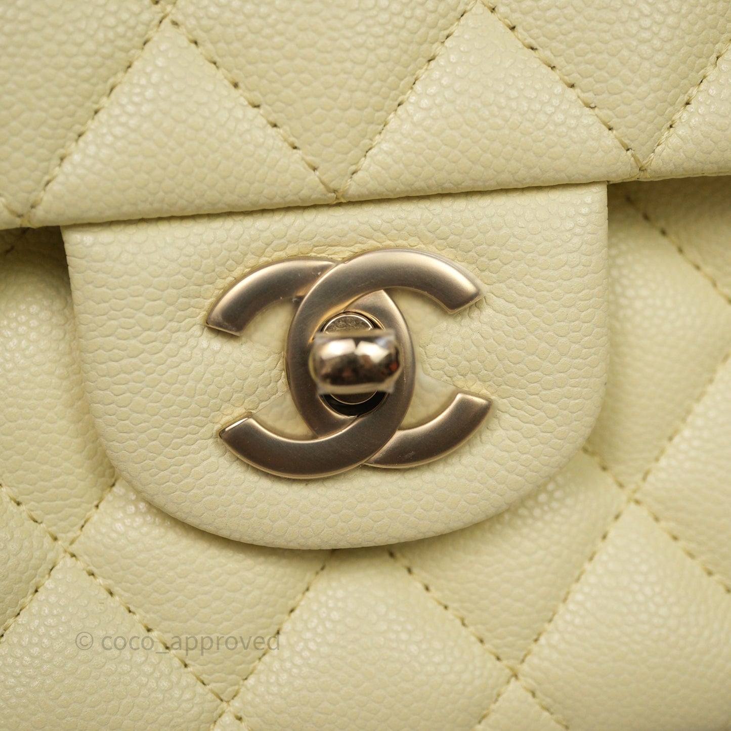 Chanel Small Classic Quilted Flap Light Yellow Caviar Gold Hardware