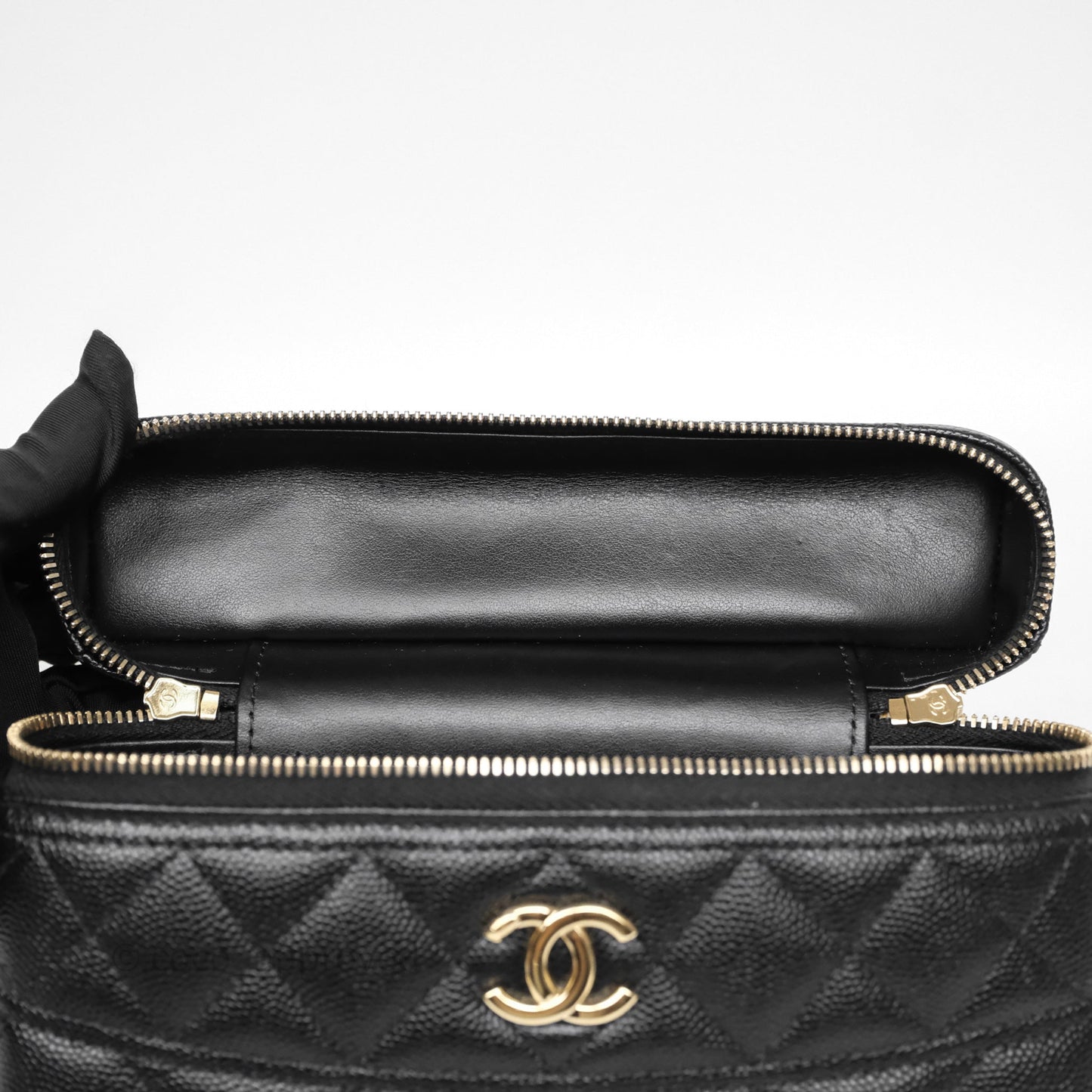 Chanel Top Handle Long Vanity with Chain Black Caviar Gold Hardware 25C