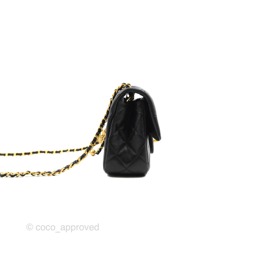 Chanel Mini Rectangular Pearl Crush Quilted Black Lambskin Gold Hardware