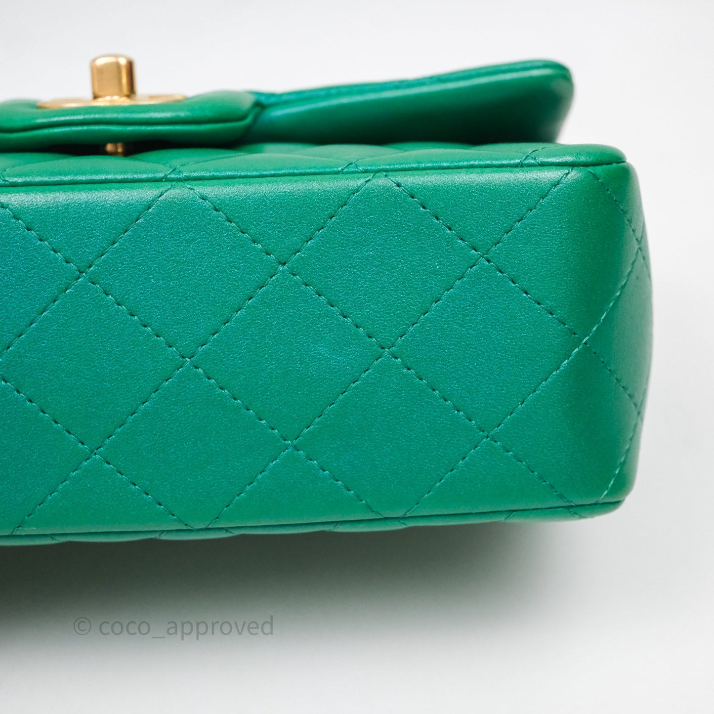 Chanel Top Handle Mini Rectangular Flap Bag Iridescent Green Lambskin Aged Gold Hardware