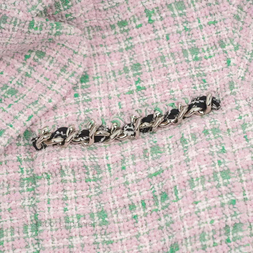 Chanel Tweed Jacket Light Pink/Green 2021SS Runway Size 34