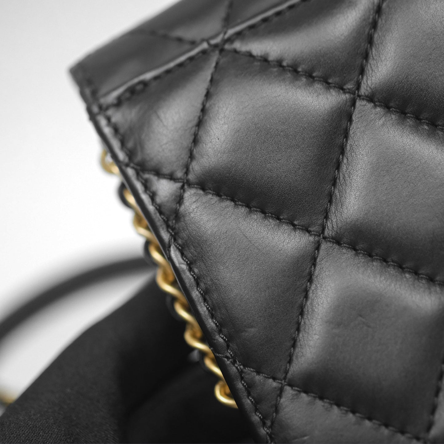 Chanel Quilted Side Chain Flap Bag Black Calfskin Aged Gold Hardware
