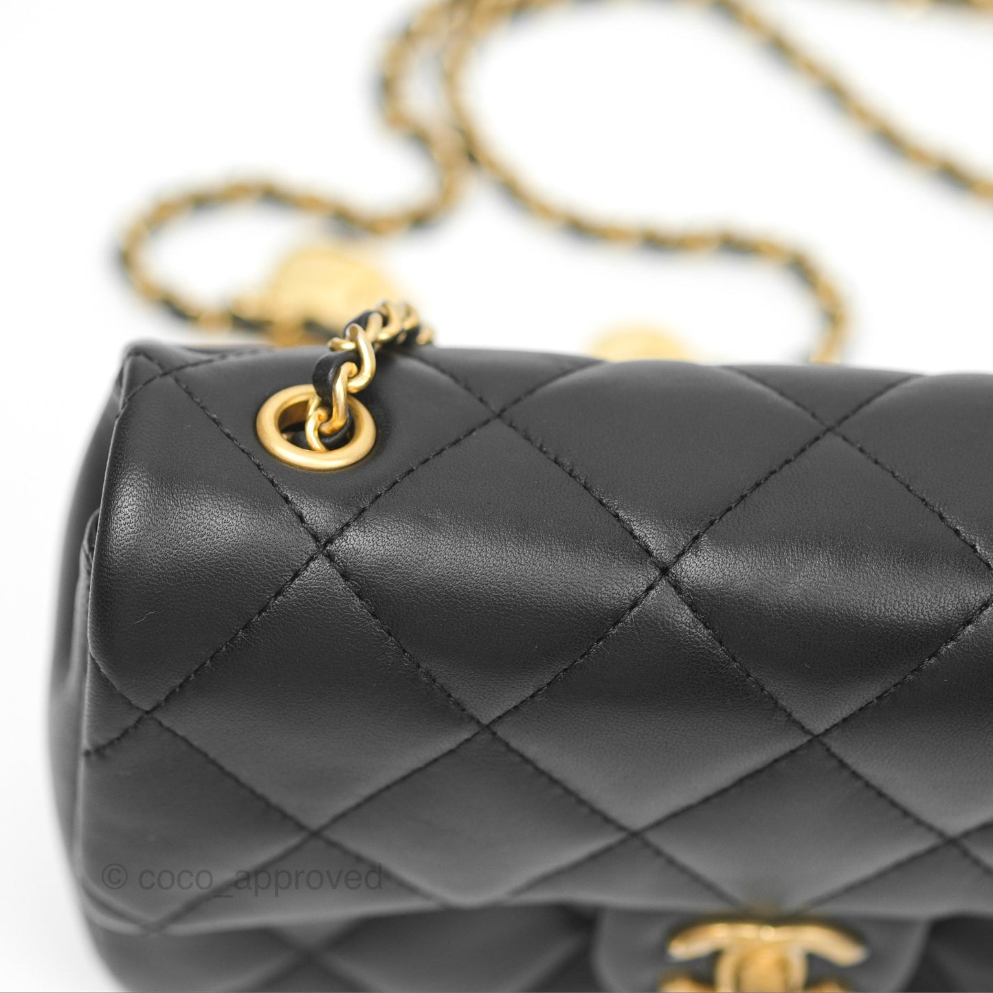 Chanel Mini Flap Bag With Heart CC Charm Black Lambskin Aged Gold Hardware
