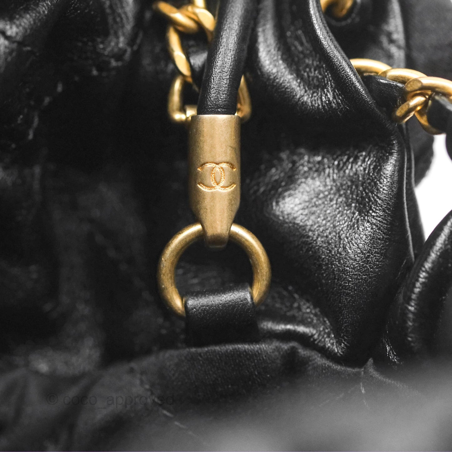 Chanel 22 Mini Bag with Pearl Chain Black Shiny Crumpled Calfskin