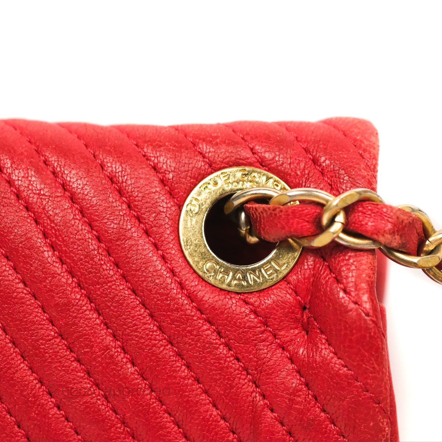 Chanel Small Chevron Surpique Flap Red Calfskin Aged Gold Hardware