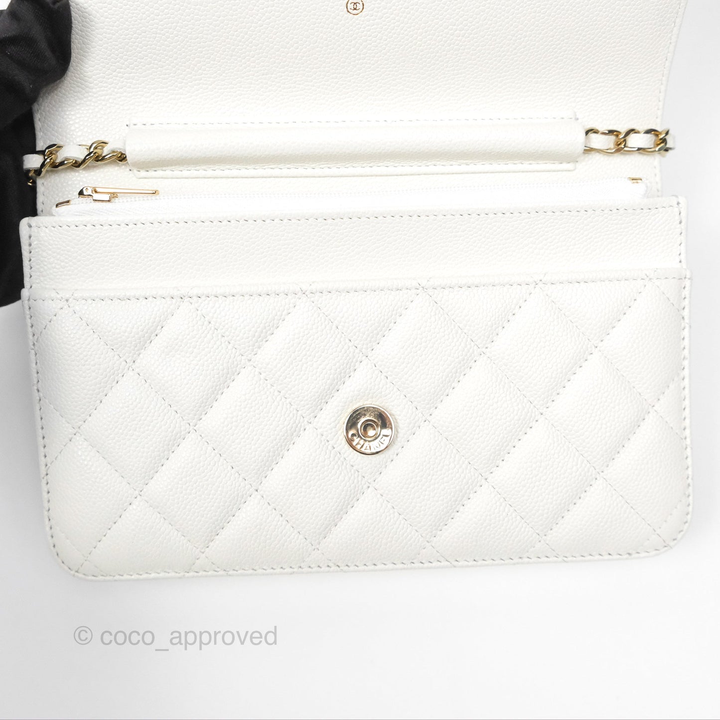 Chanel Classic Quilted Wallet On Chain WOC White Caviar Gold Hardware