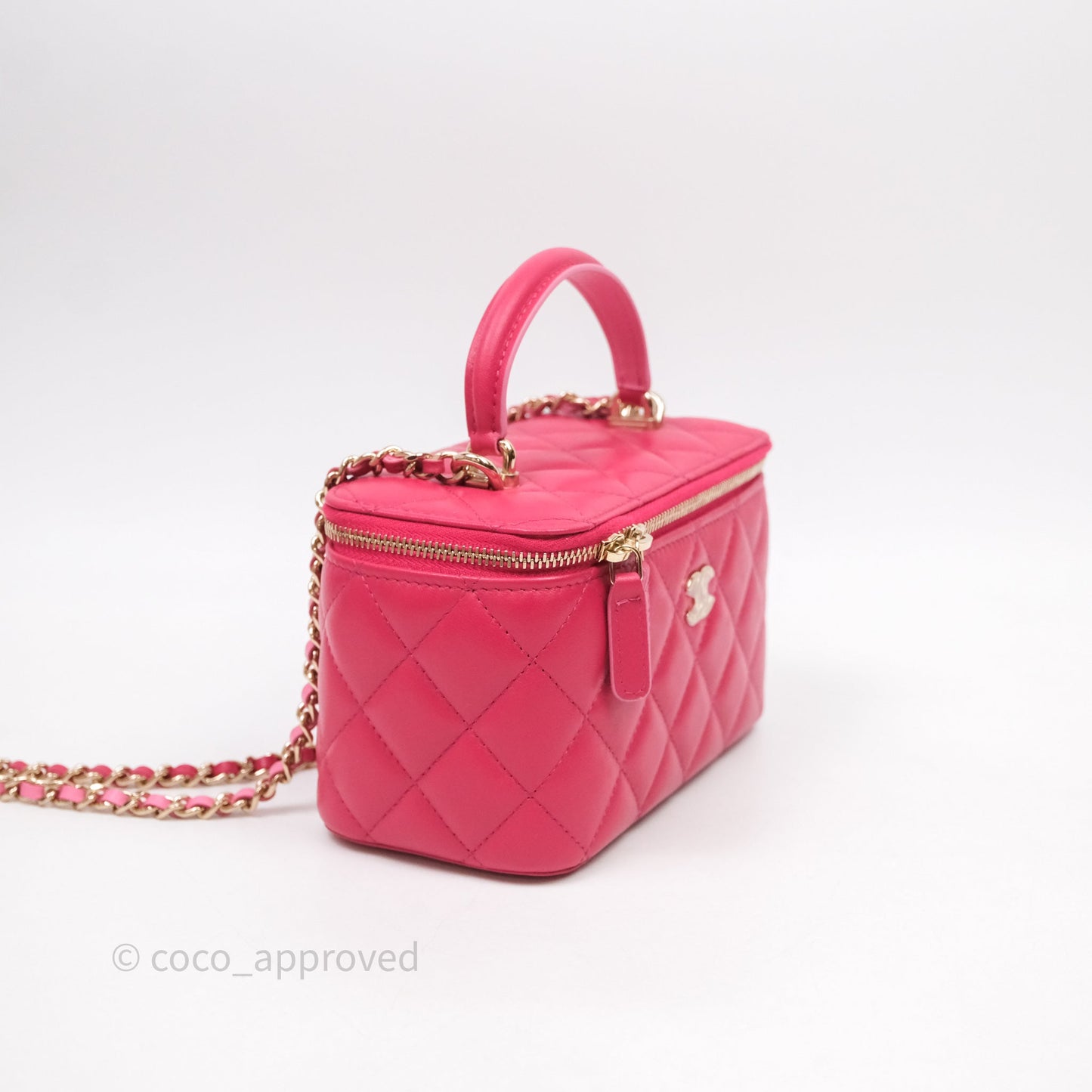 Chanel Vanity Rectangular Top Handle Pink Lambskin Gold Hardware