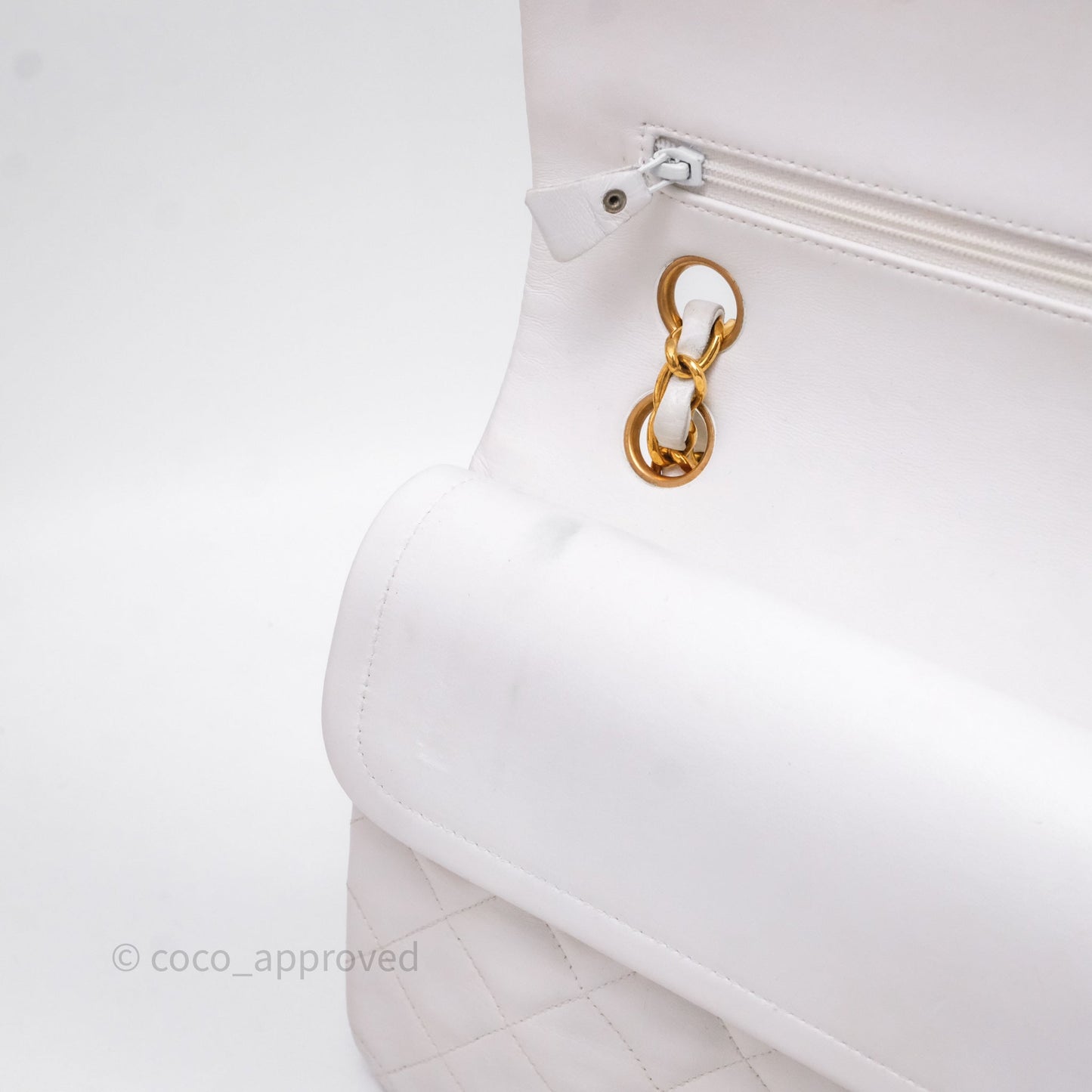 Chanel Classic Vintage Double Flap M/L White Lambskin 24K Gold Hardware