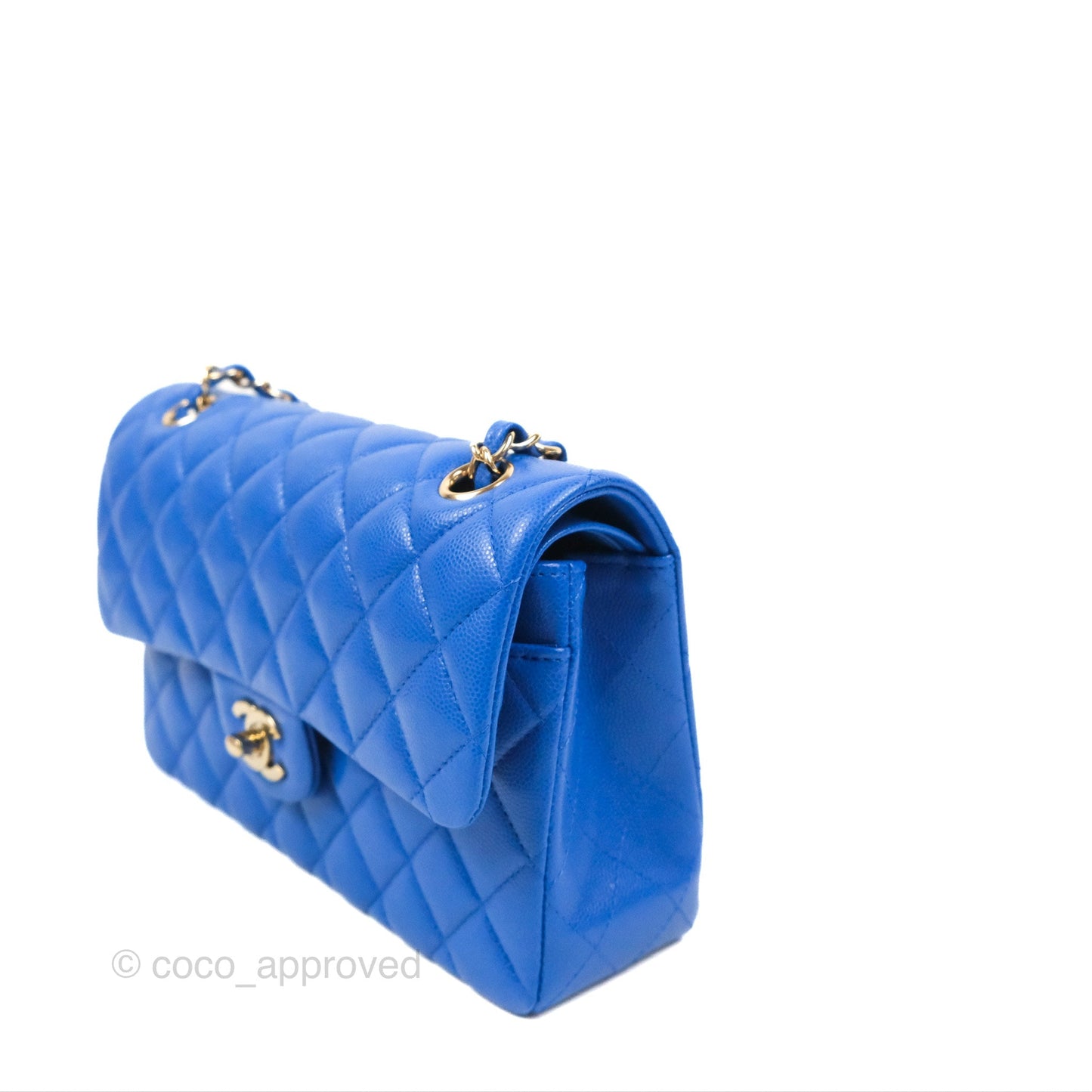Chanel Small Classic Quilted Flap Blue Caviar Gold Hardware