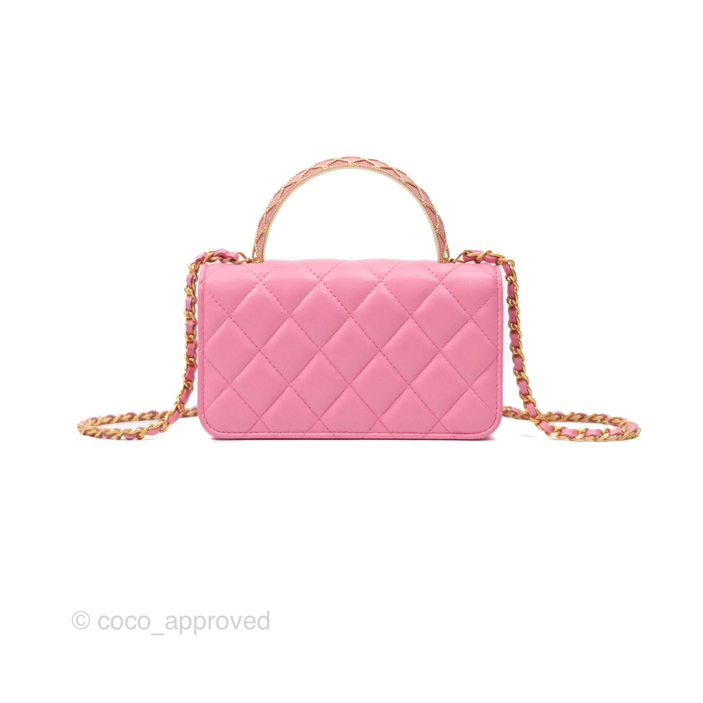 Chanel Top Handle Mini WOC Phone Holder with Chain Pink Lambskin