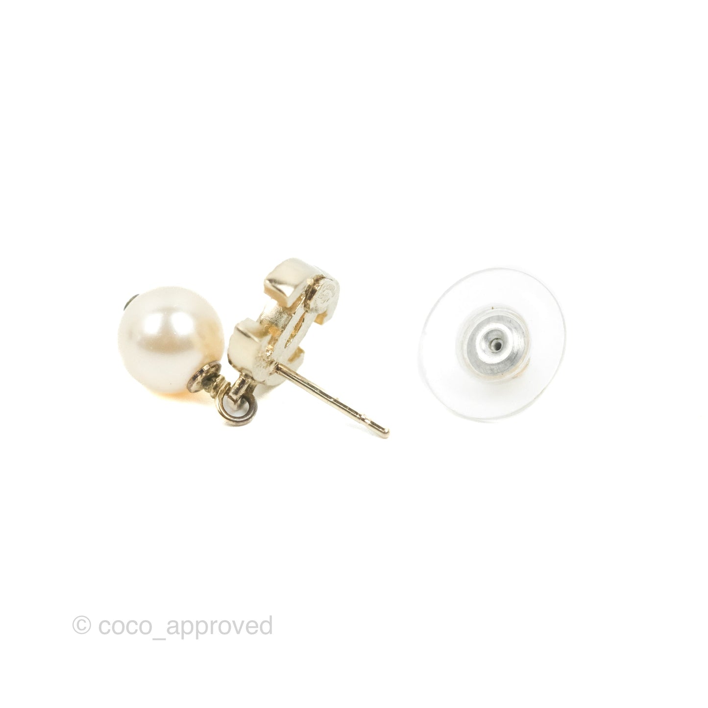 Chanel CC Pearl Drop Earrings Gold 13V