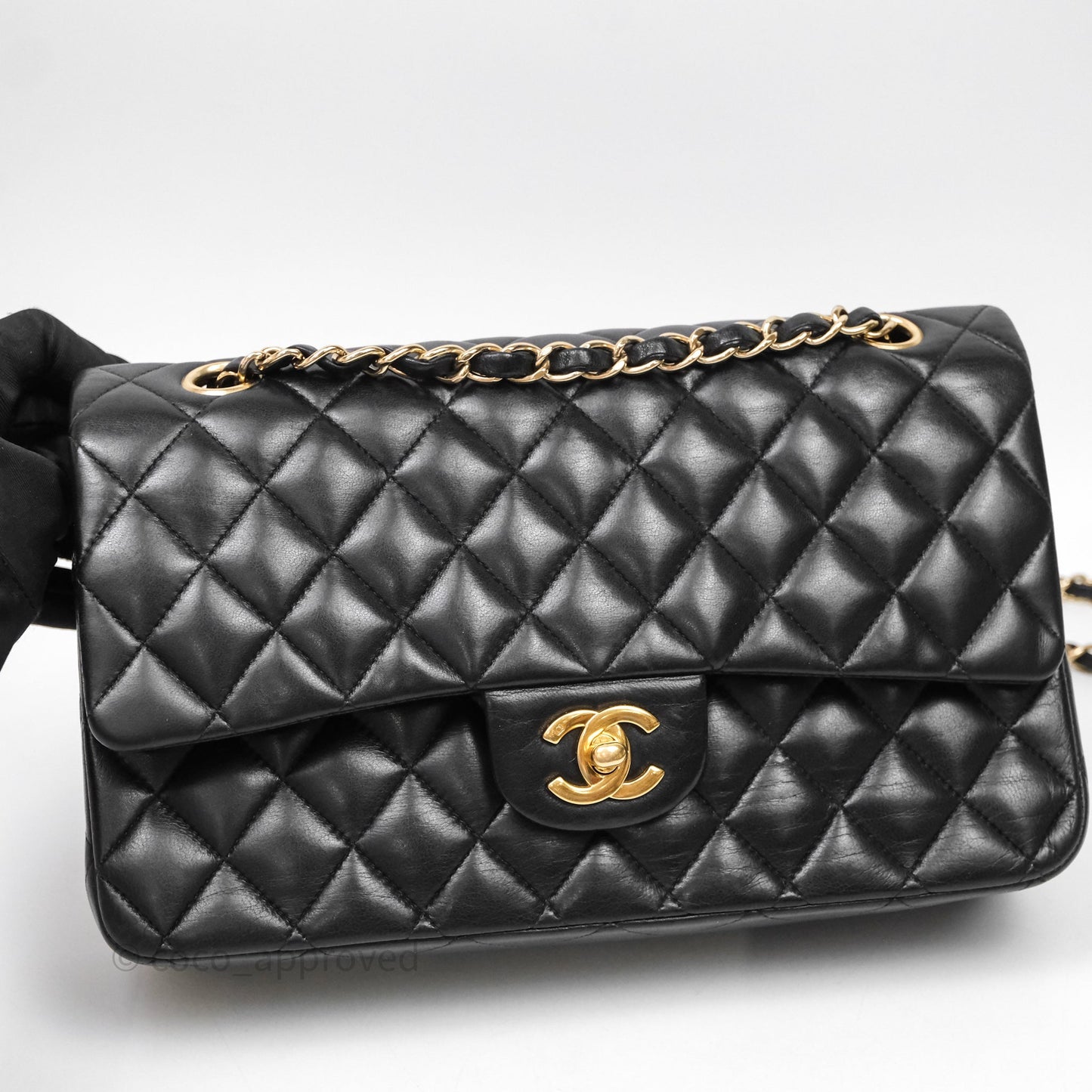 Chanel Vintage Classic M/L Medium Double Flap Black Lambskin 24K Gold Hardware