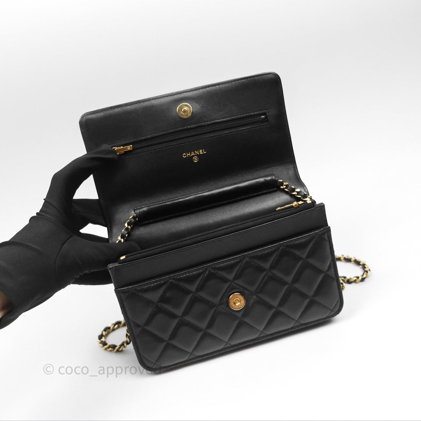 Chanel Quilted Classic Wallet on Chain WOC Black Lambskin Gold Hardware