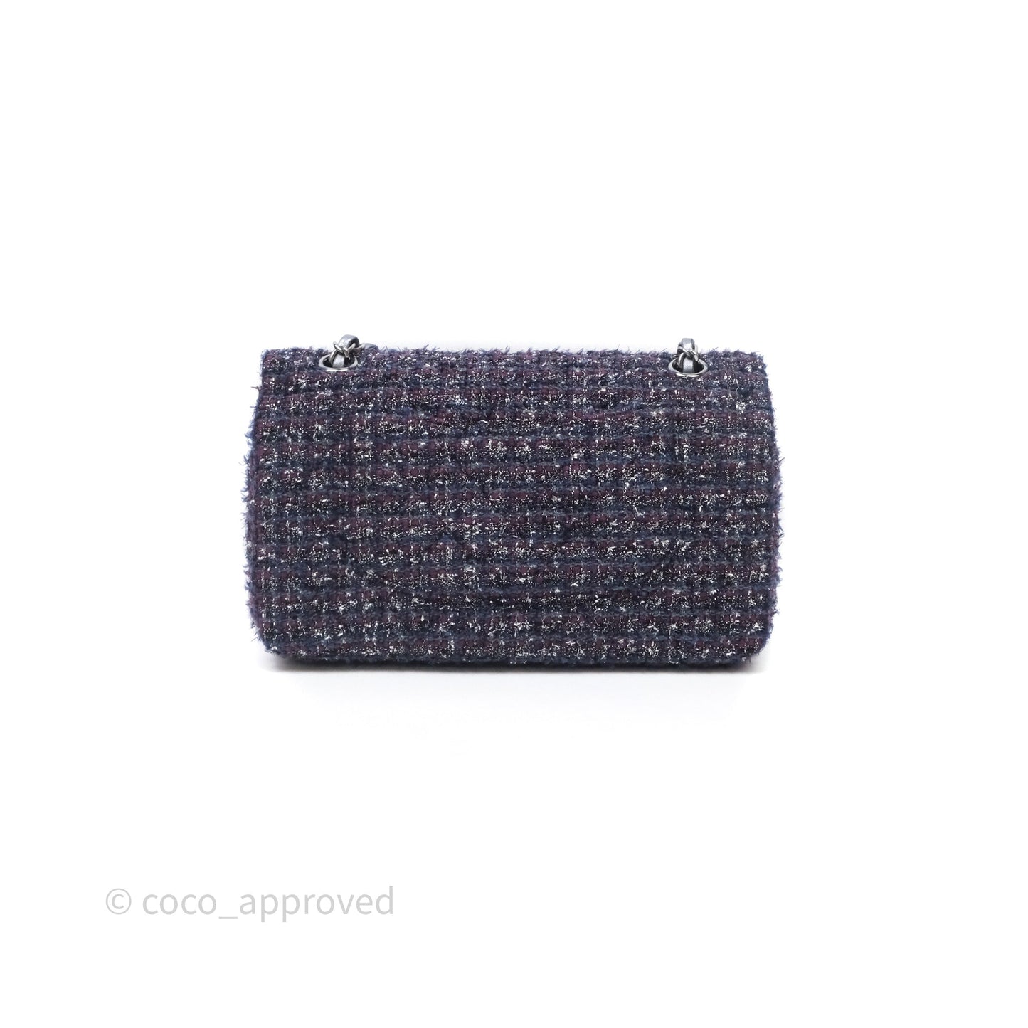 Chanel Classic M/L Medium Double Flap Purple Tweed Glitter Gun Metal