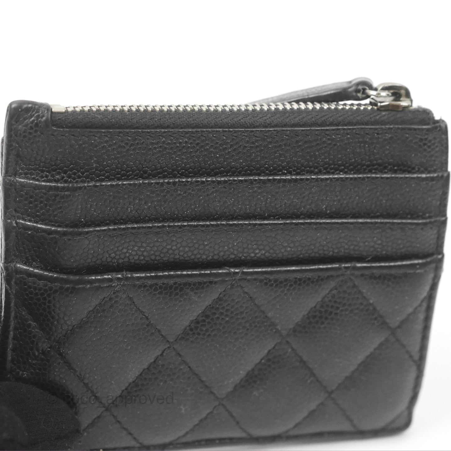 Chanel Quilted CC Zipped Card Holder Black Caviar Silver Hardware