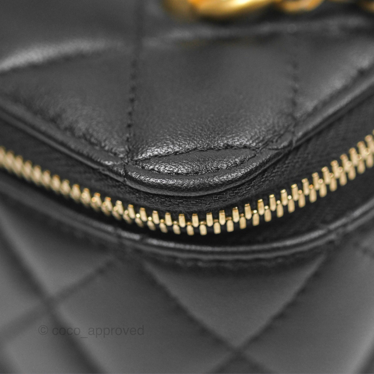 Chanel Vanity Rectangular Metal Top Handle Black Lambskin Aged Gold Hardware 22B