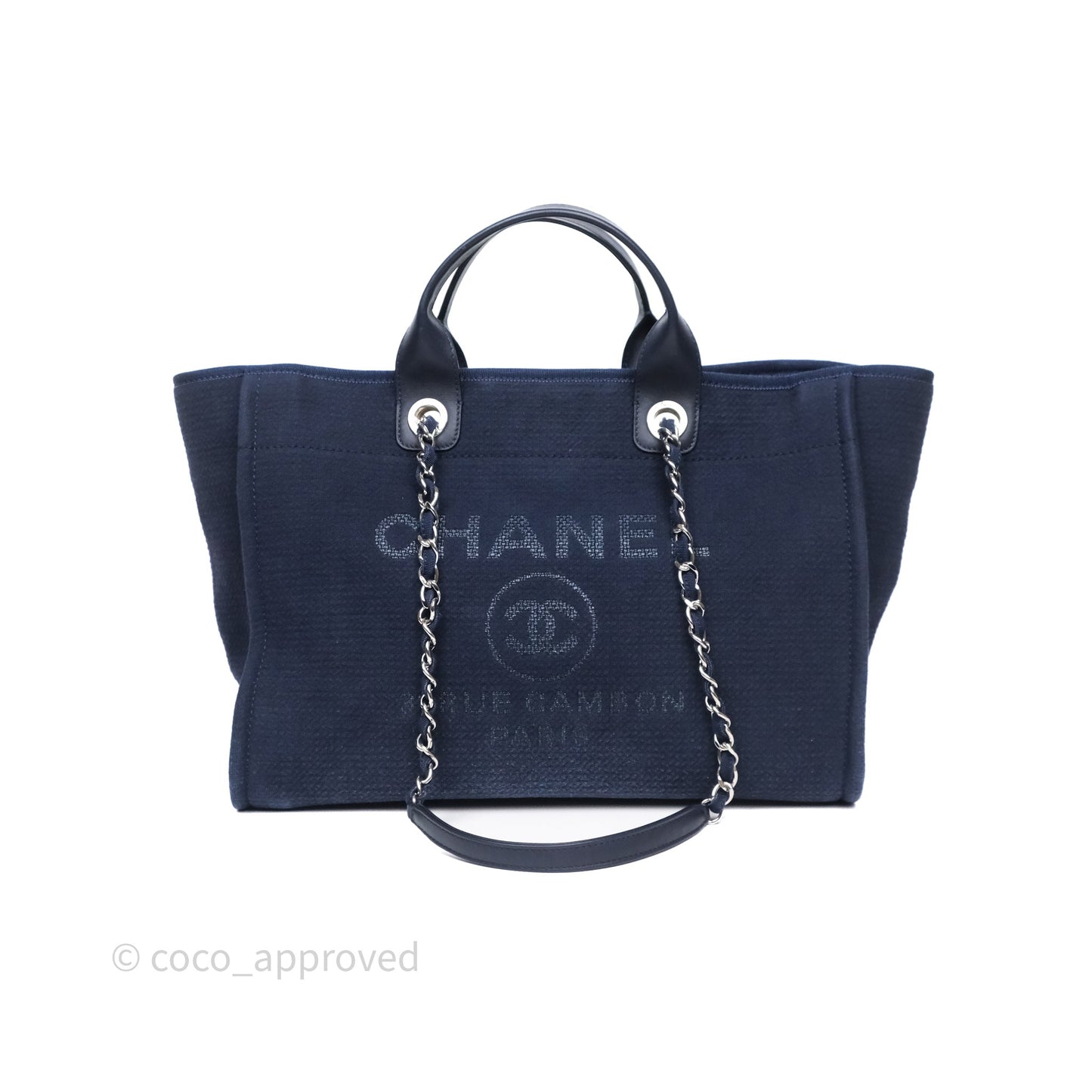 Chanel Large Deauville Navy Canvas Silver Hardware