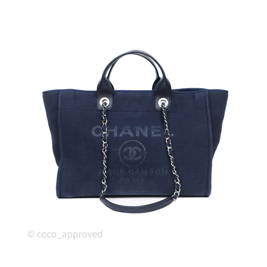 Chanel Large Deauville Navy Canvas Silver Hardware