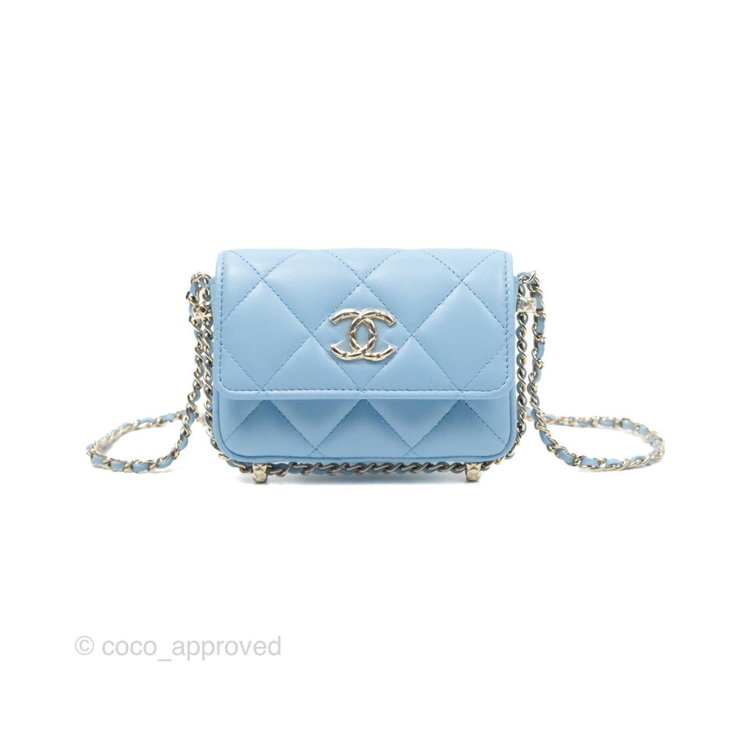 Chanel Mini Clutch With Chain Blue Lambskin Gold Hardware