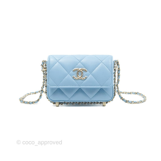 Chanel Mini Clutch With Chain Blue Lambskin Gold Hardware