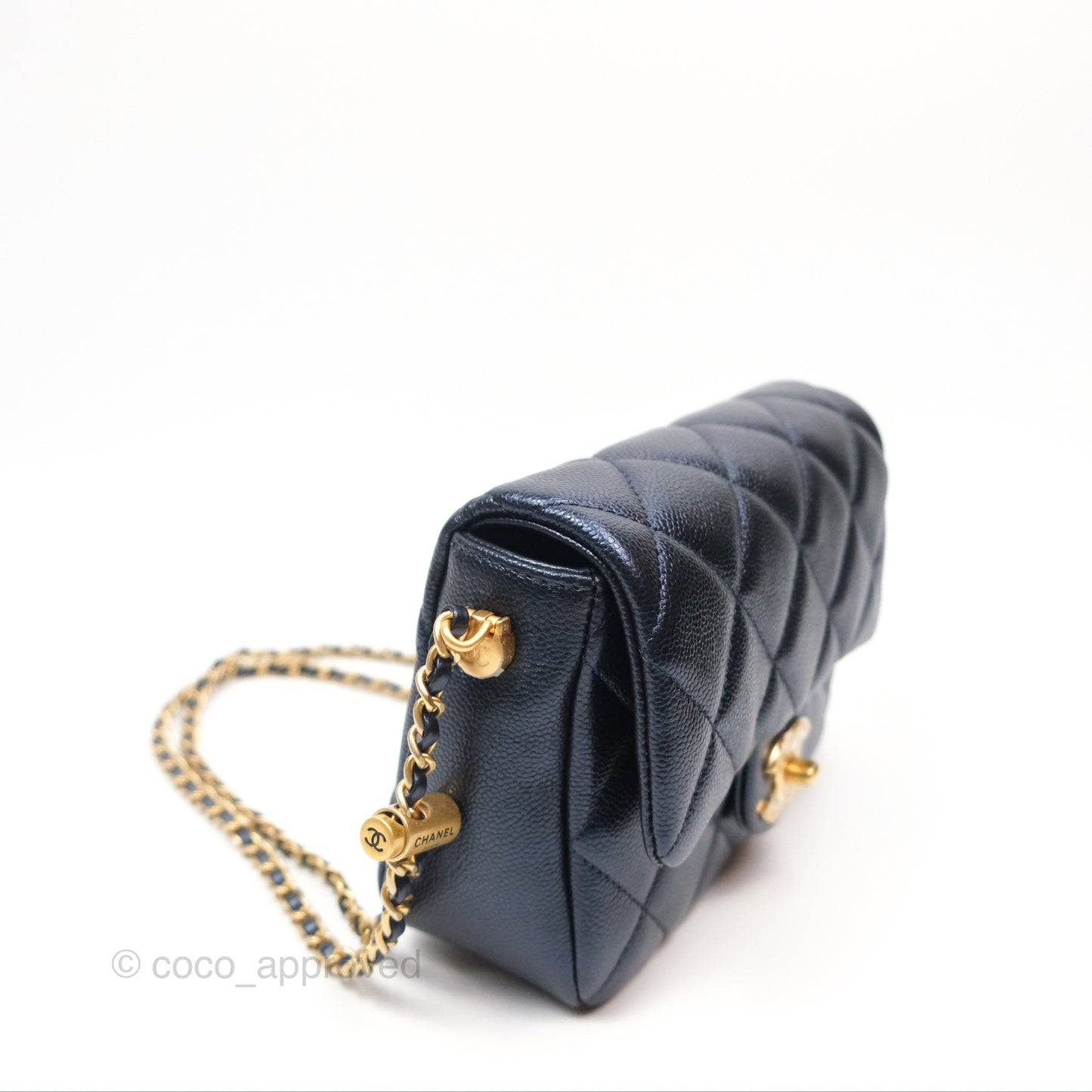Chanel Quilted My Perfect Mini Iridescent Navy Caviar Aged Gold Hardware 21K
