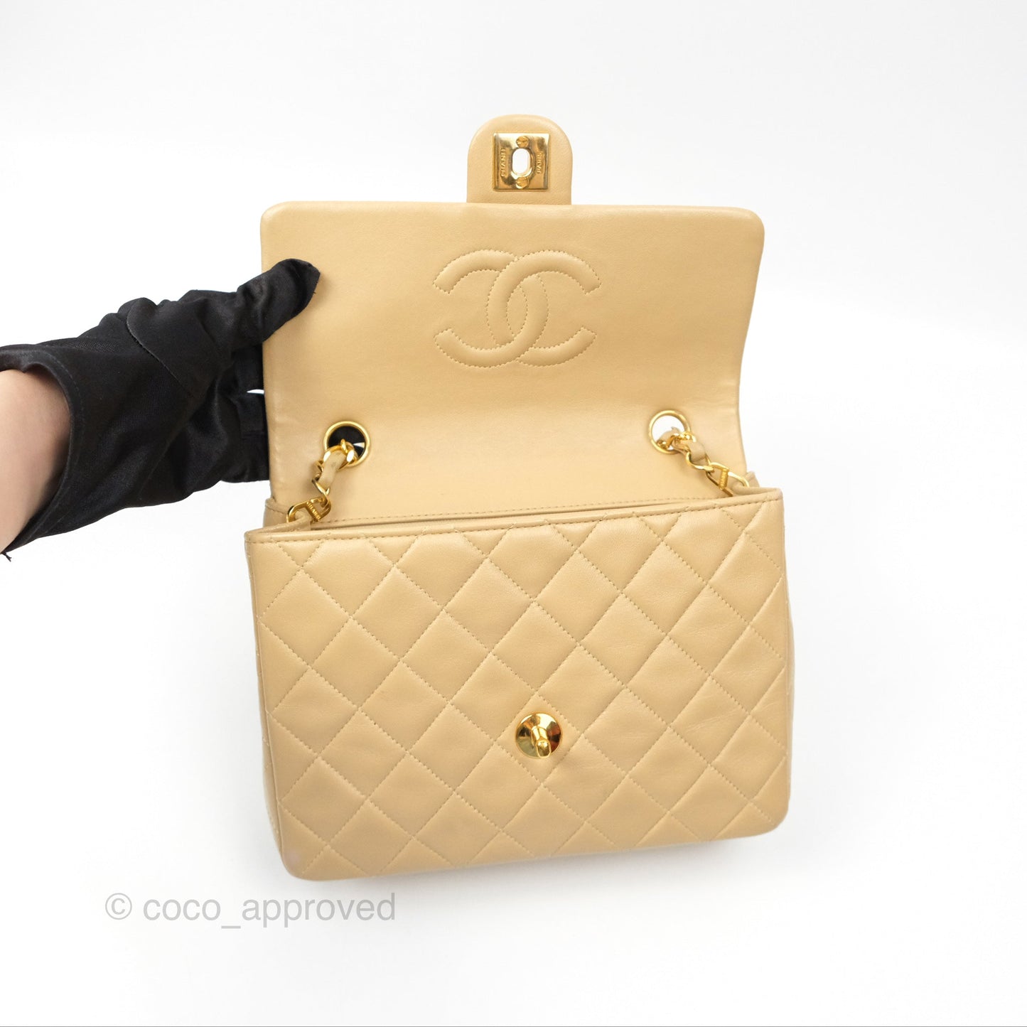 Chanel Vintage Square Flap Bag Beige Lambskin 24K Gold Hardware