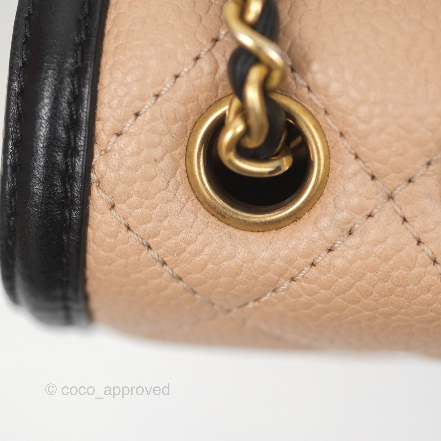 Chanel Small CC Filigree Flap Quilted Beige Black Caviar