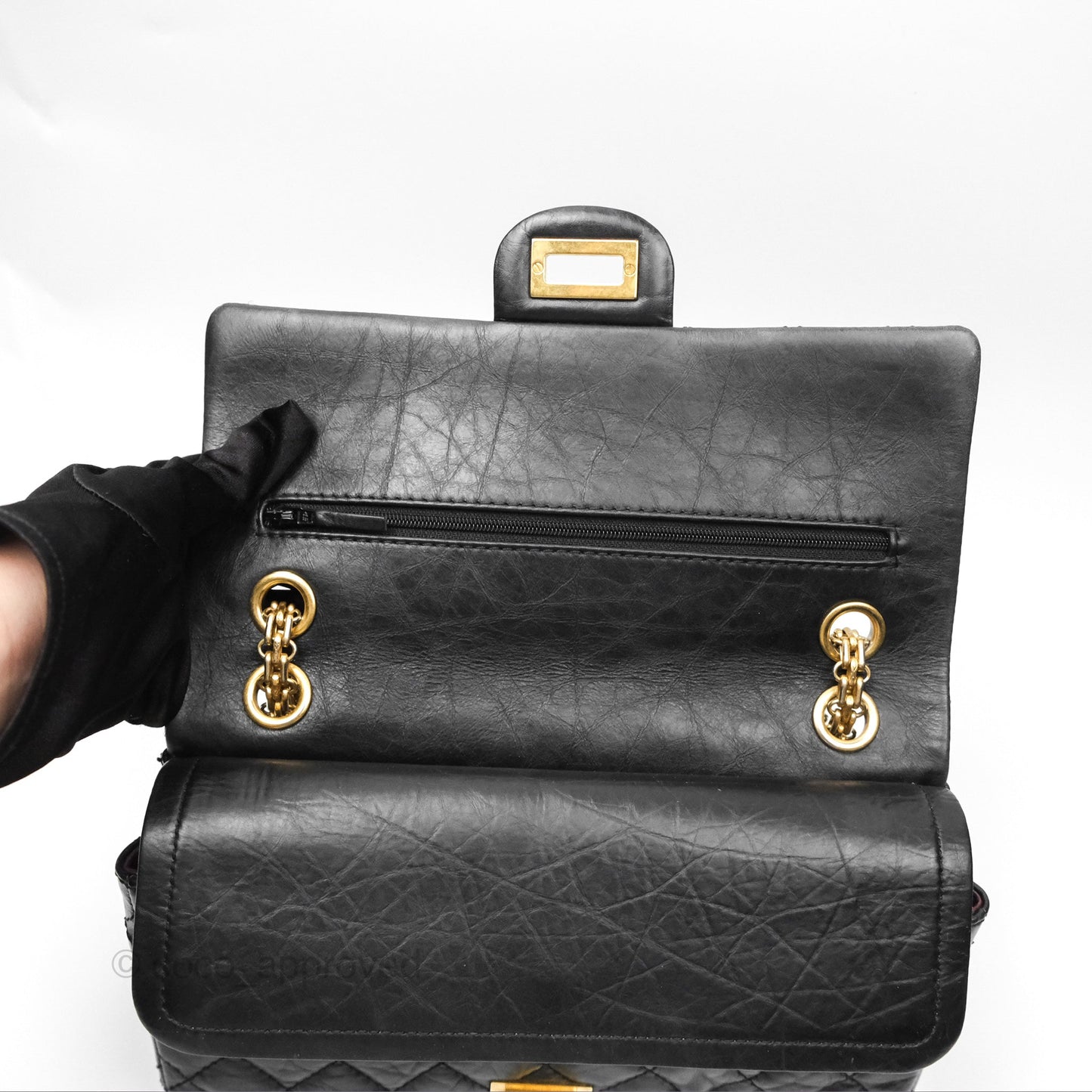 Chanel Reissue 225 Quilted Black Aged Calfskin Aged Gold Hardware