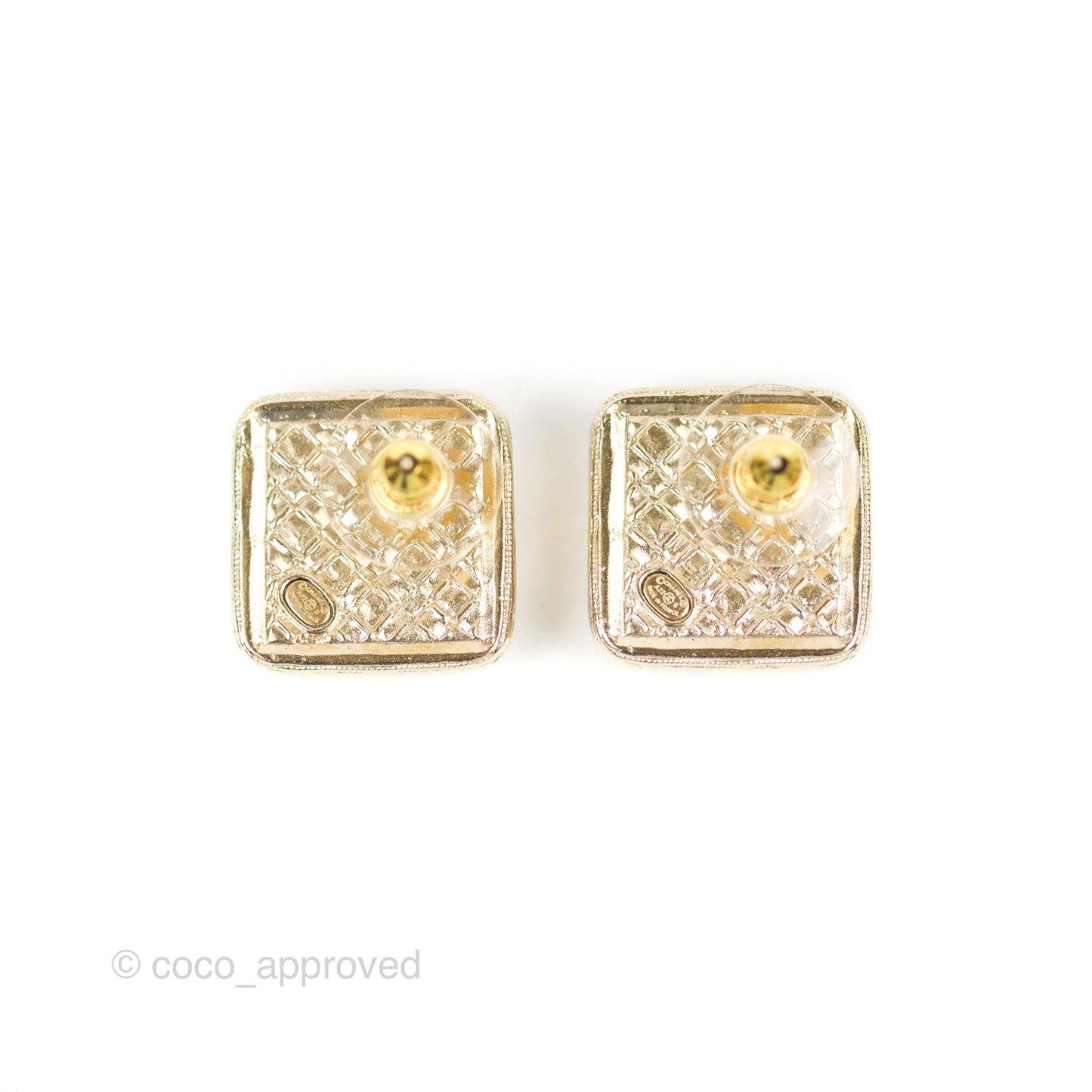 Chanel CC Crystal Square Earrings Gold Tone 22S
