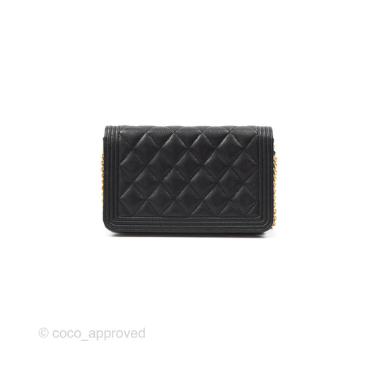 Chanel Quilted Boy Wallet on Chain WOC Black Caviar Age Gold Hardware