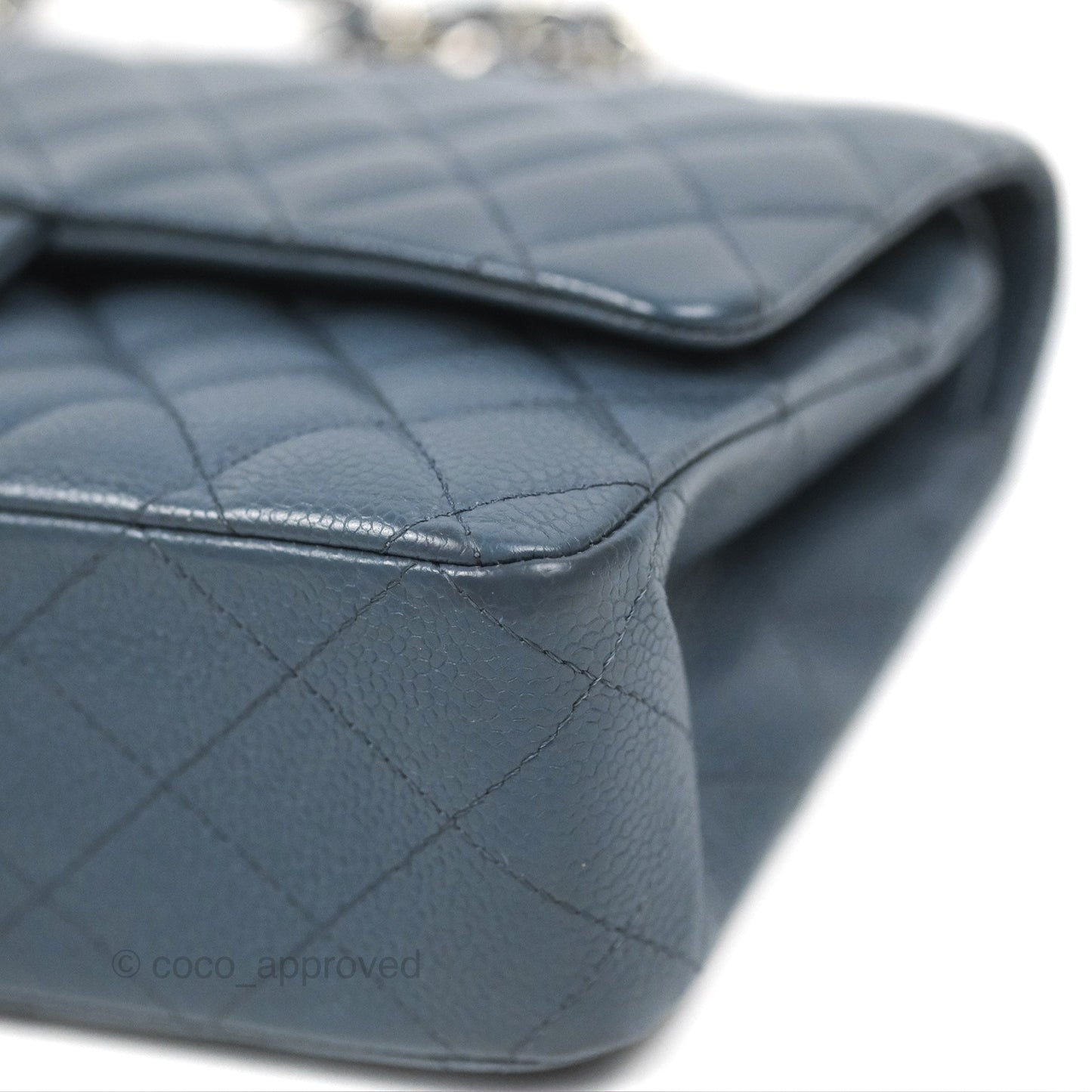 Chanel Classic Double Flap Quilted M/L Blue Caviar Silver Hardware