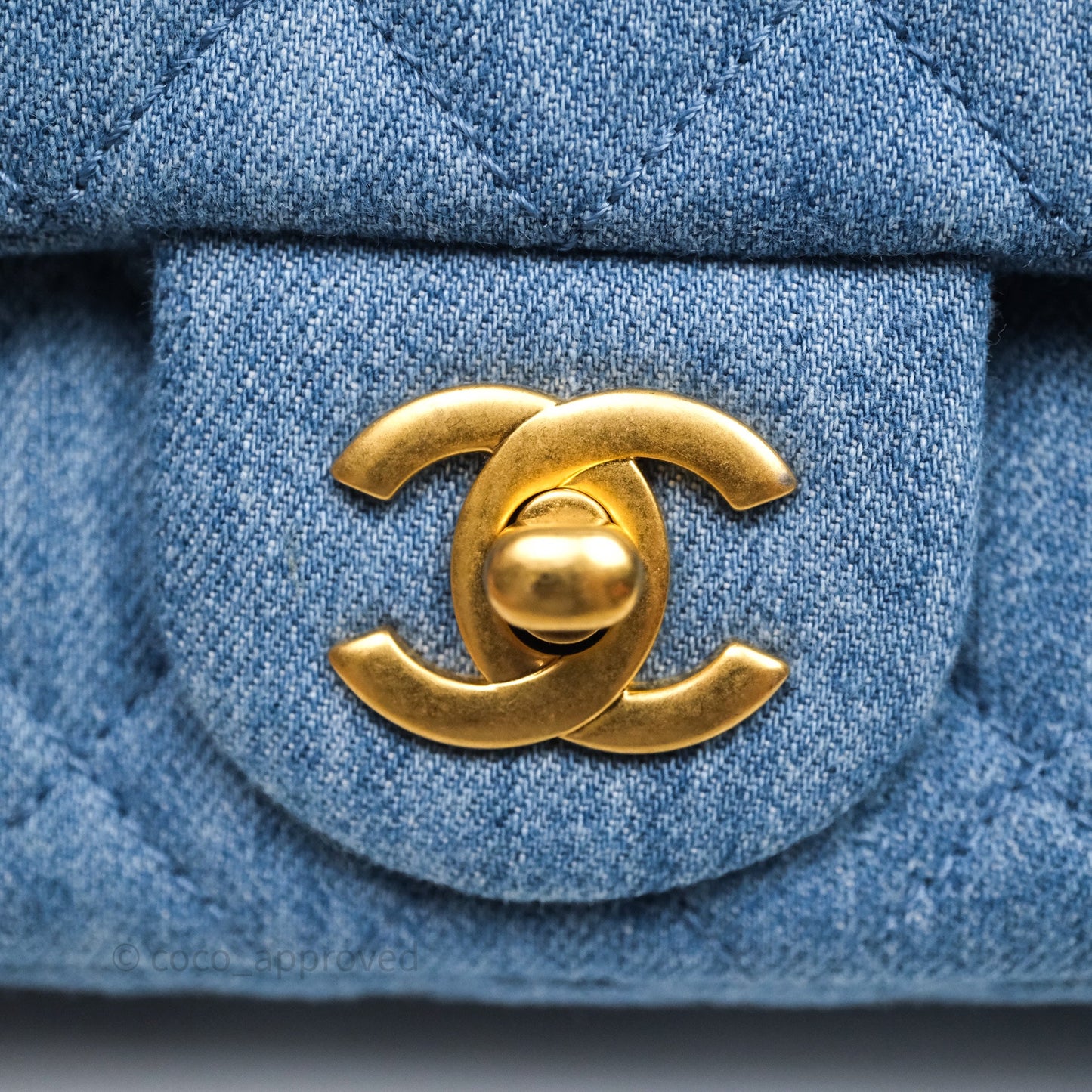 Chanel Mini Rectangular Pearl Crush Flap Quilted Denim Aged Gold Hardware