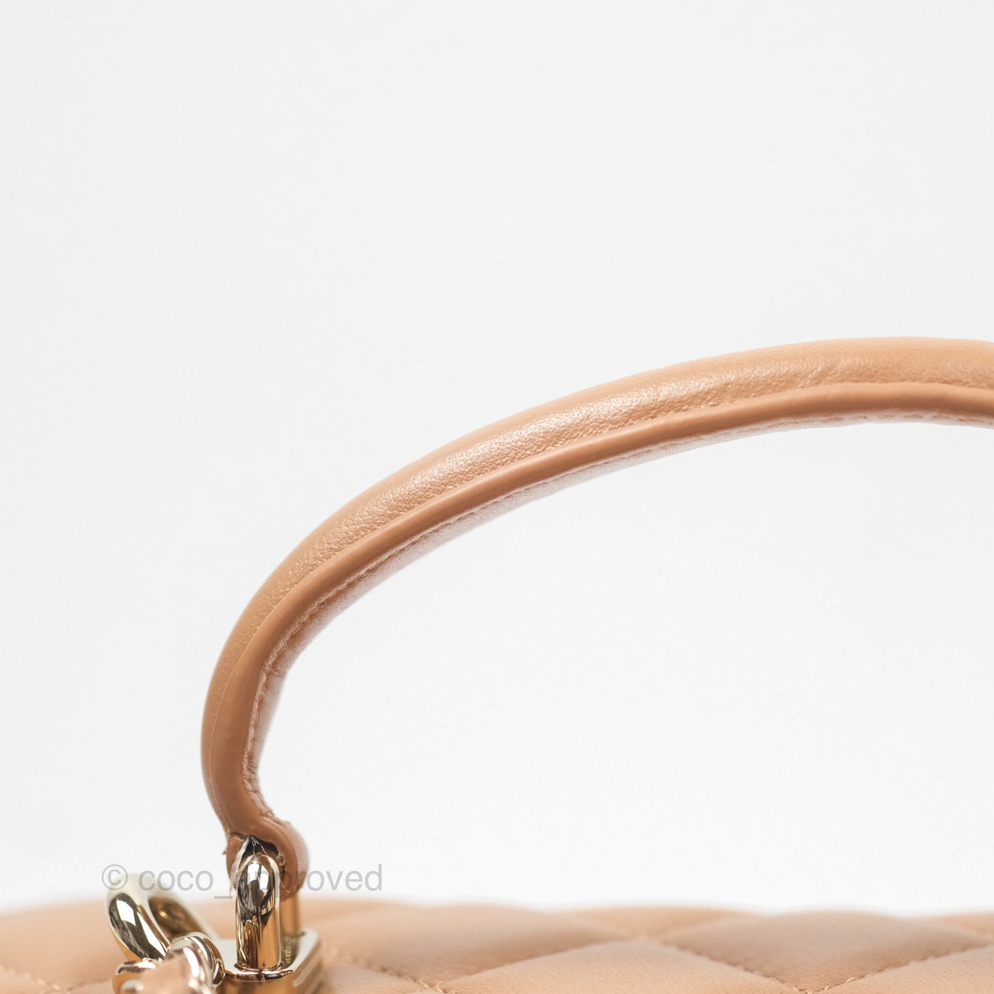 Chanel Vanity Rectangular Top Handle Beige Lambskin Gold Hardware