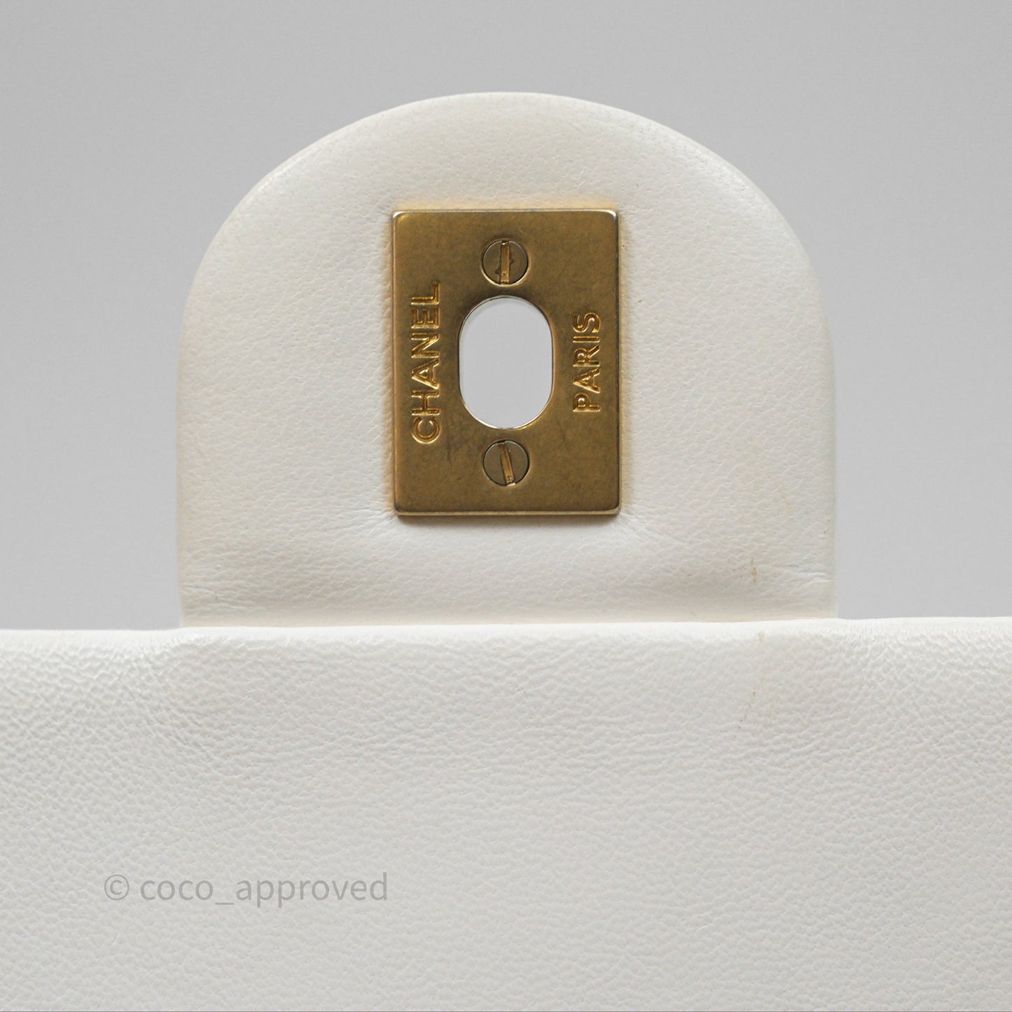 Chanel Mini Rectangular Pearl Crush Quilted White Lambskin Aged Gold Hardware