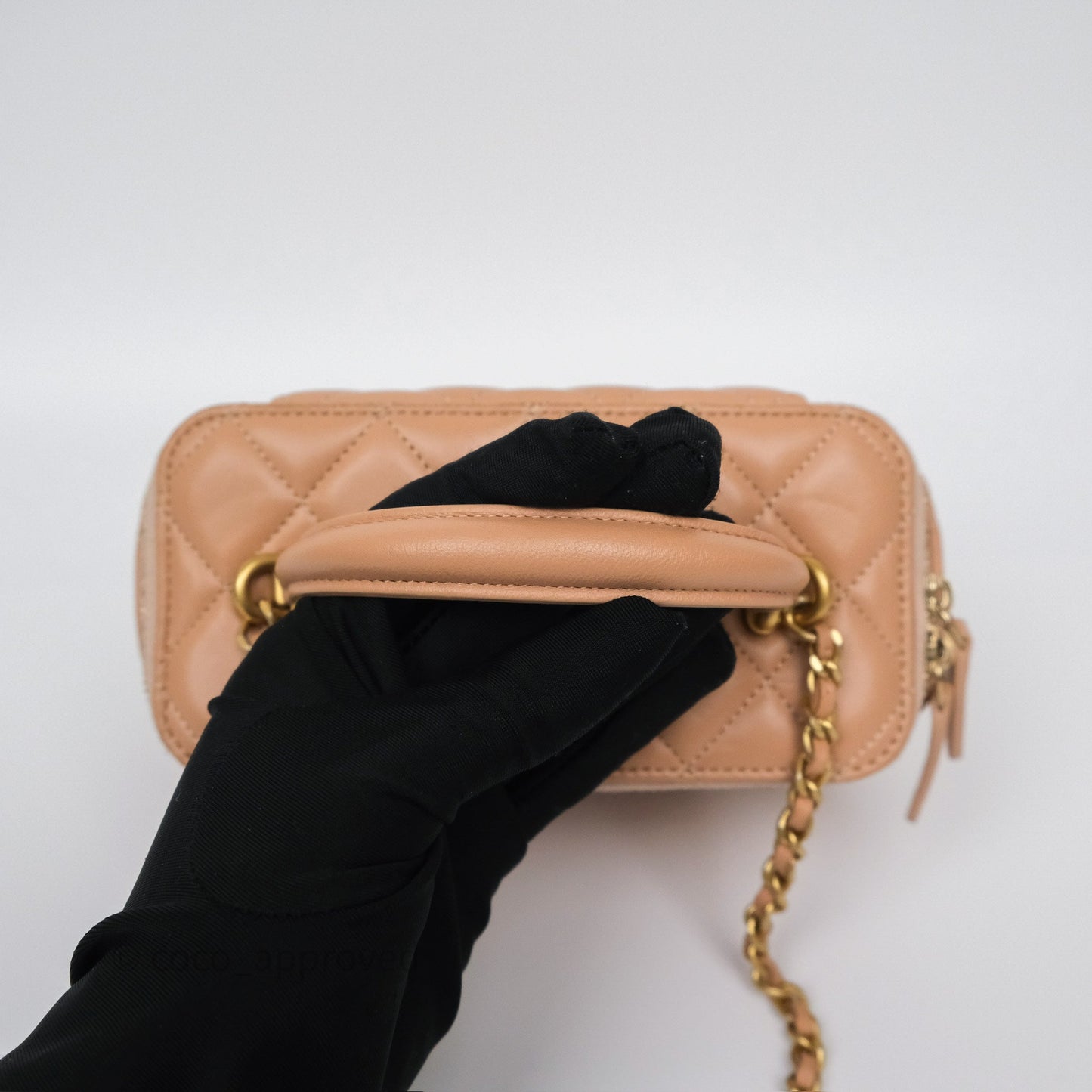 Chanel Top Handle Vanity with Chain Beige Lambskin Aged Gold Hardware
