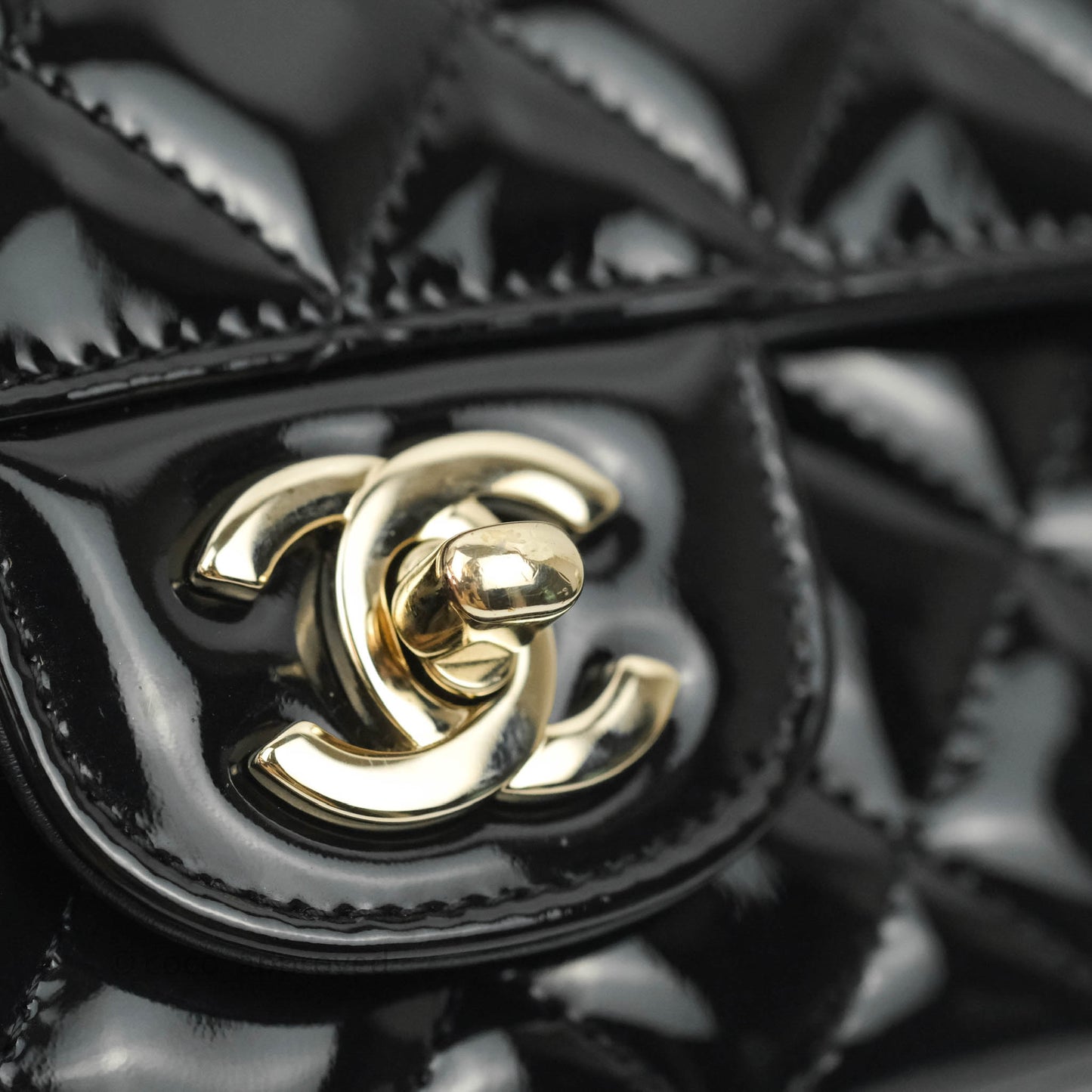 Chanel Quilted Mini Rectangular Black Patent Gold Hardware
