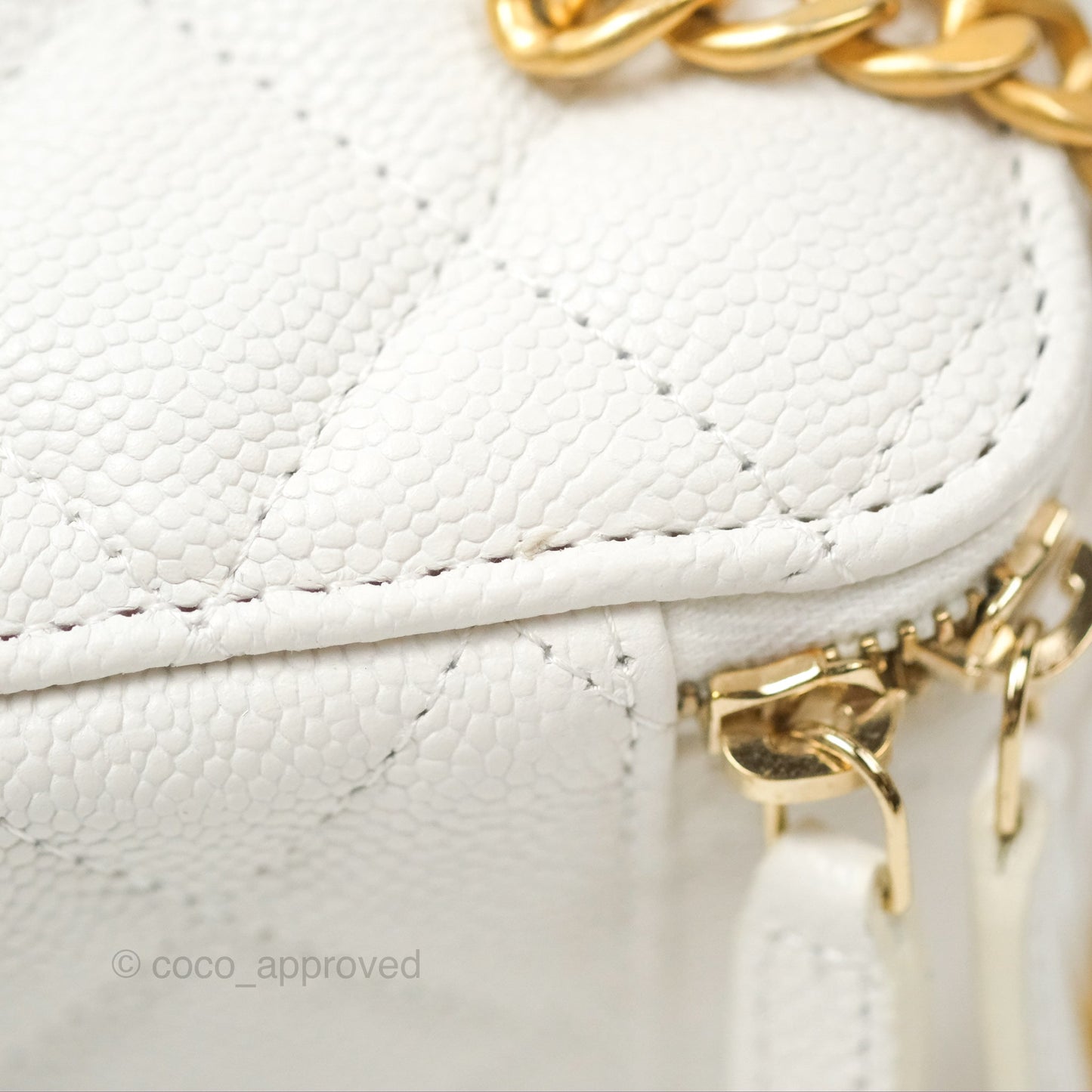 Chanel Vanity with Heart Adjustable Chain White Caviar Aged Gold Hardware
