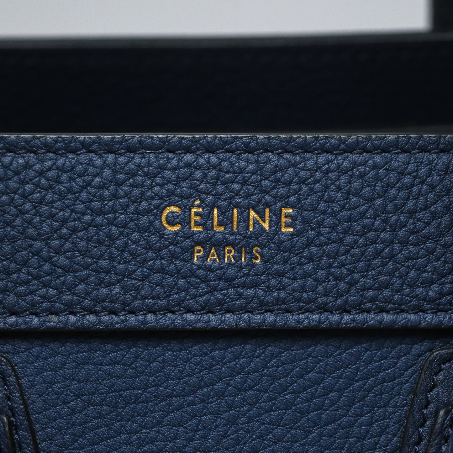 Celine Nano Luggage Handbag Navy Grained Calfskin Gold Hardware