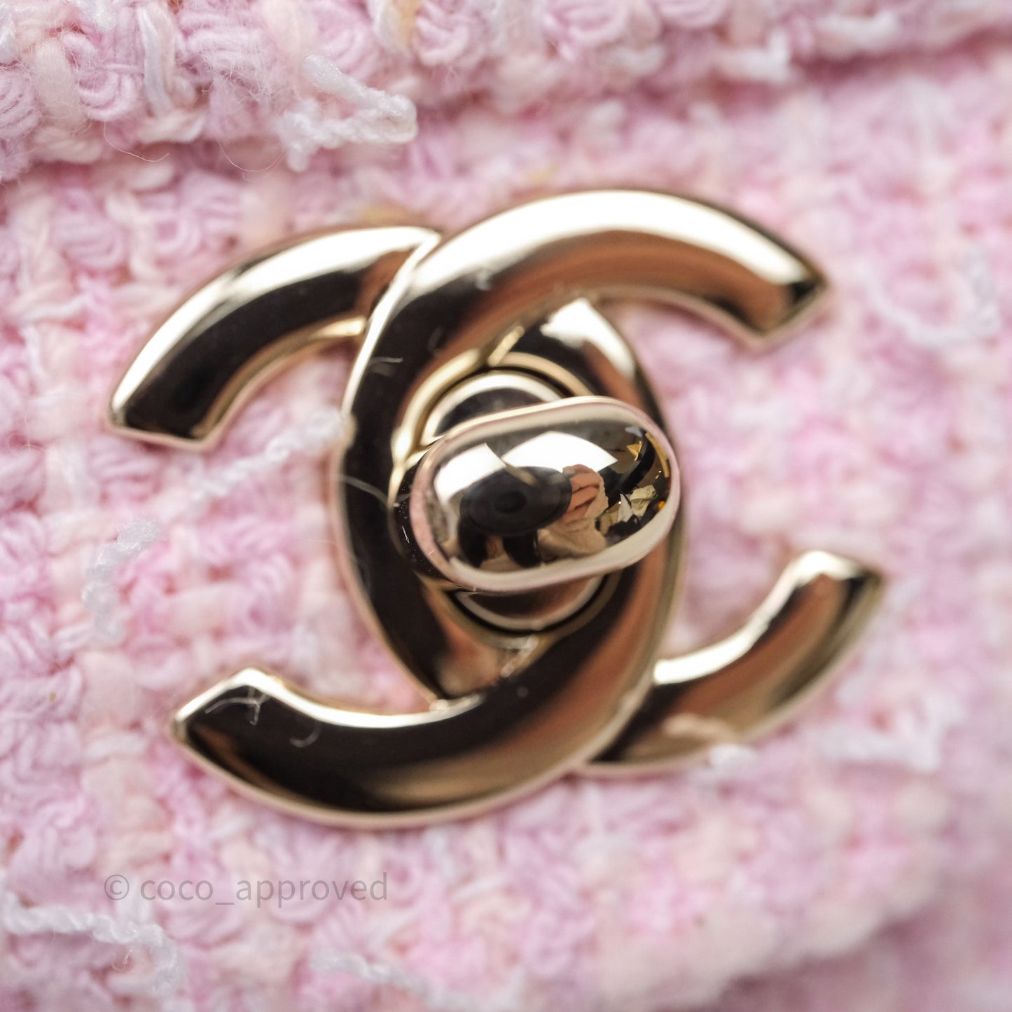 Chanel Classic Mini Rectangular Flap Pink Tweed Gold Hardware