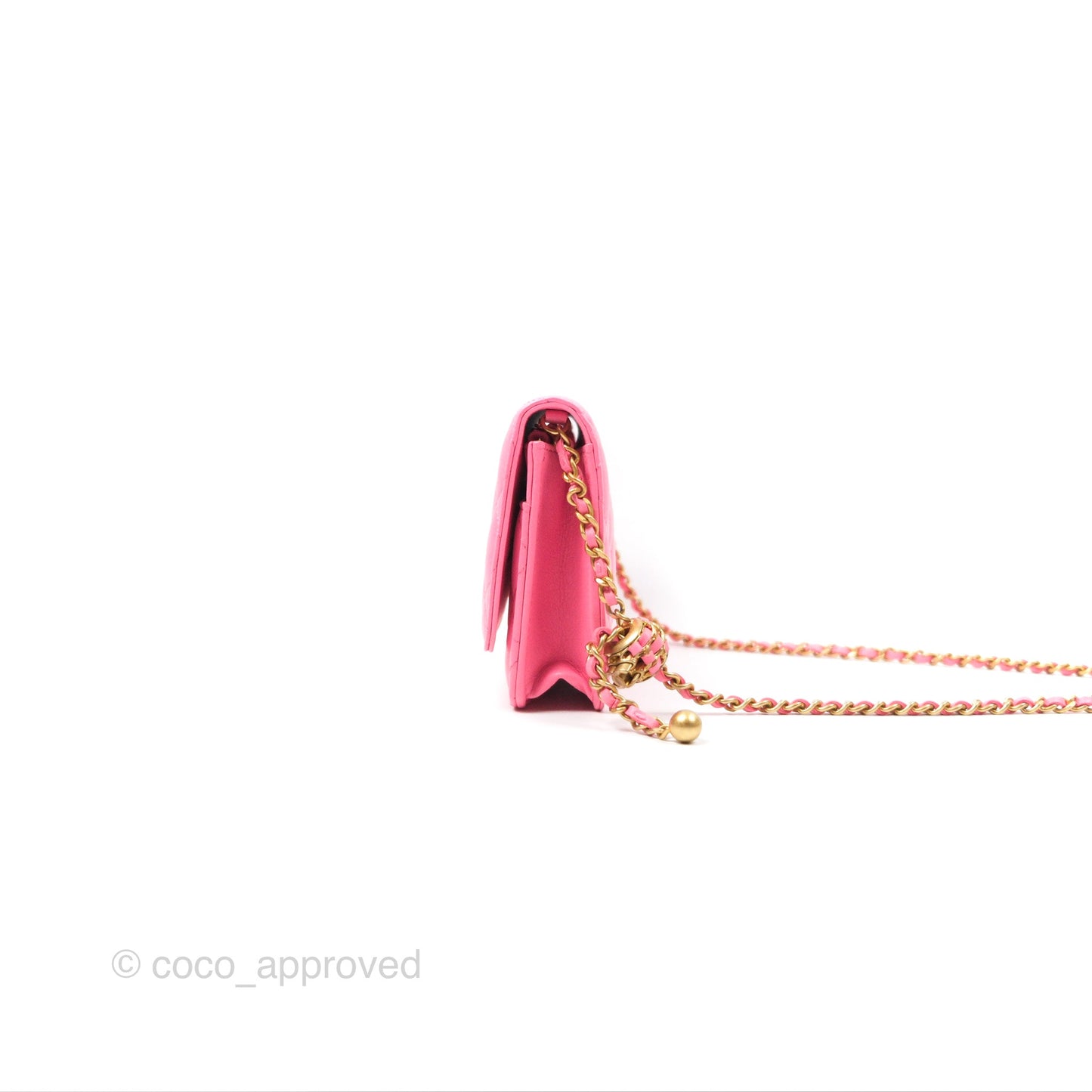 Chanel Quilted Pearl Crush Wallet on Chain WOC Pink Lambskin Aged Gold Hardware