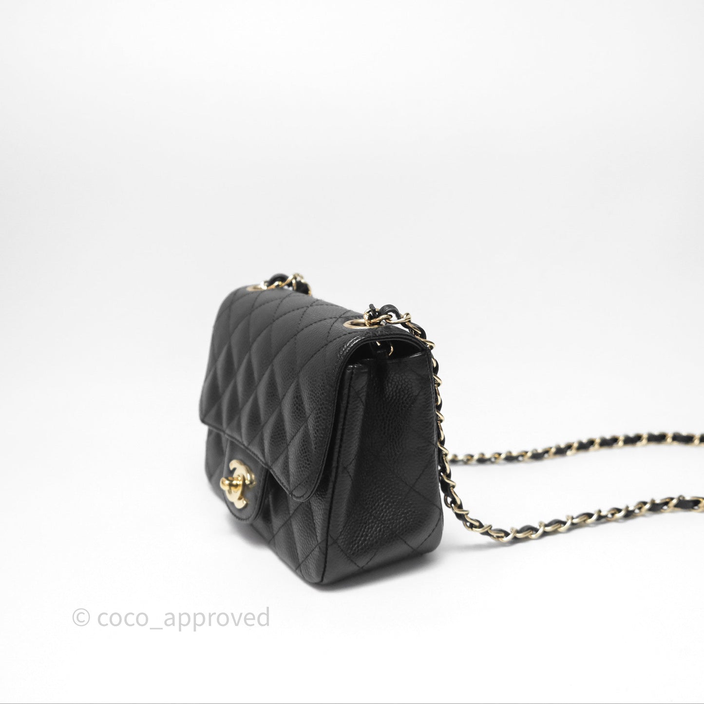Chanel Vintage Mini Square Flap Quilted Black Caviar 24K Gold Hardware