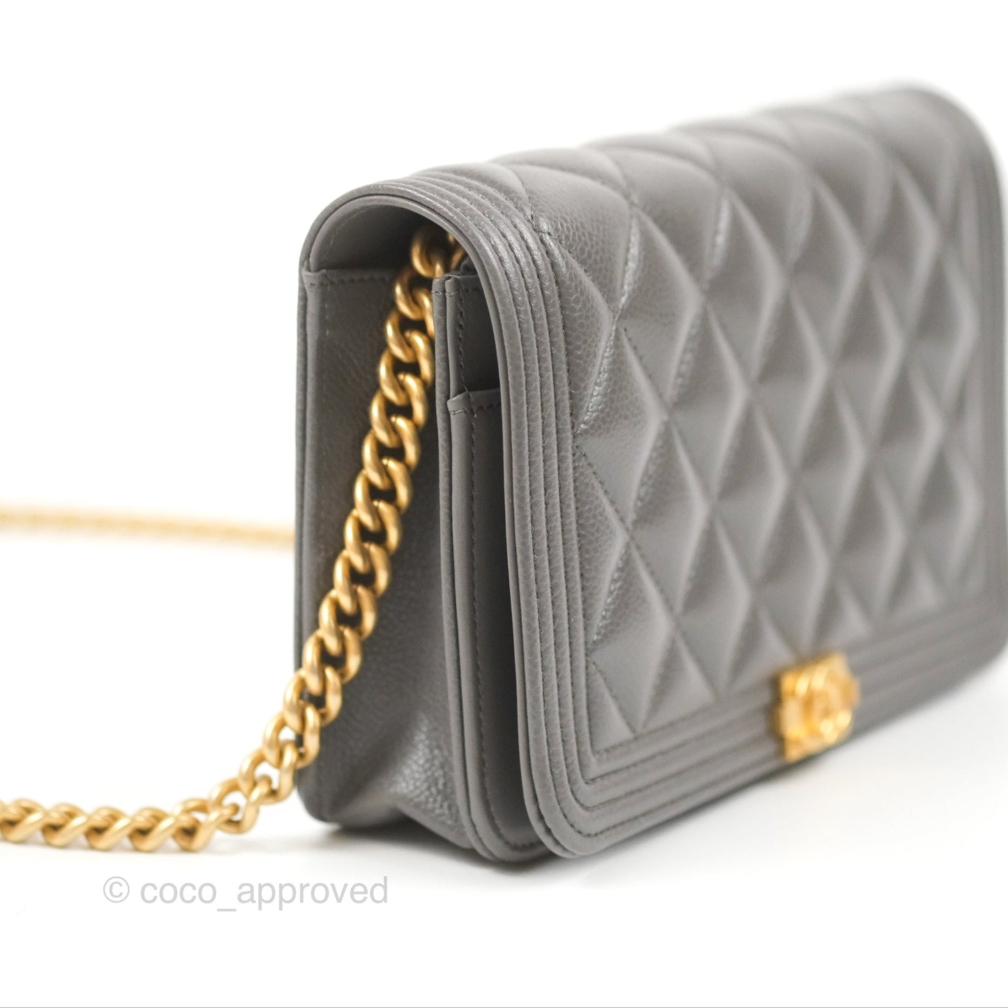 Chanel Quilted Boy Wallet on Chain WOC Dark Grey Caviar Gold Hardware